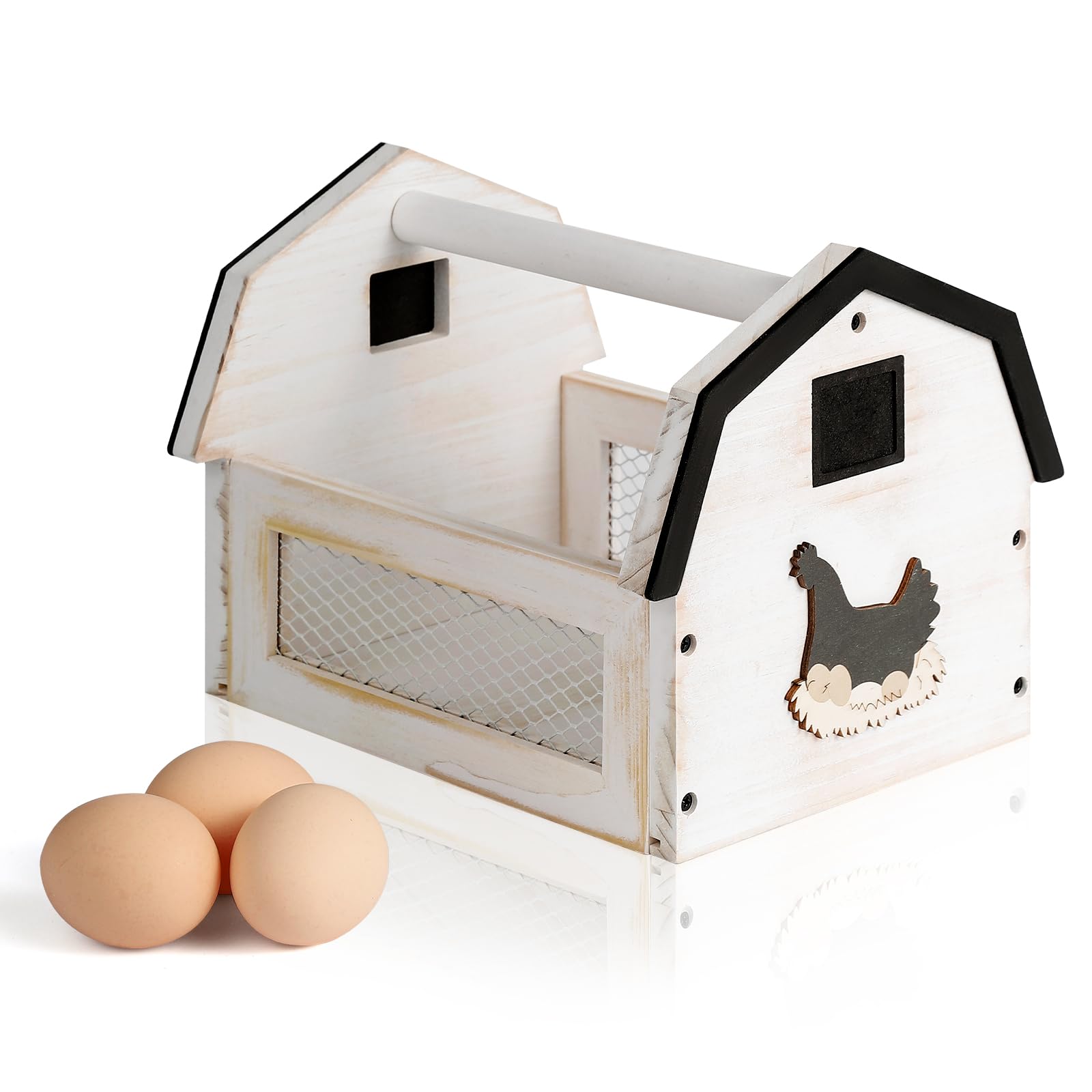 Farmhouse Egg Basket for Collecting Fresh Eggs - Wooden Chicken Egg Holder with Handle - Rustic Countertop Egg Storage - Perfect for Farm, Kitchen, and Farmers Market Use