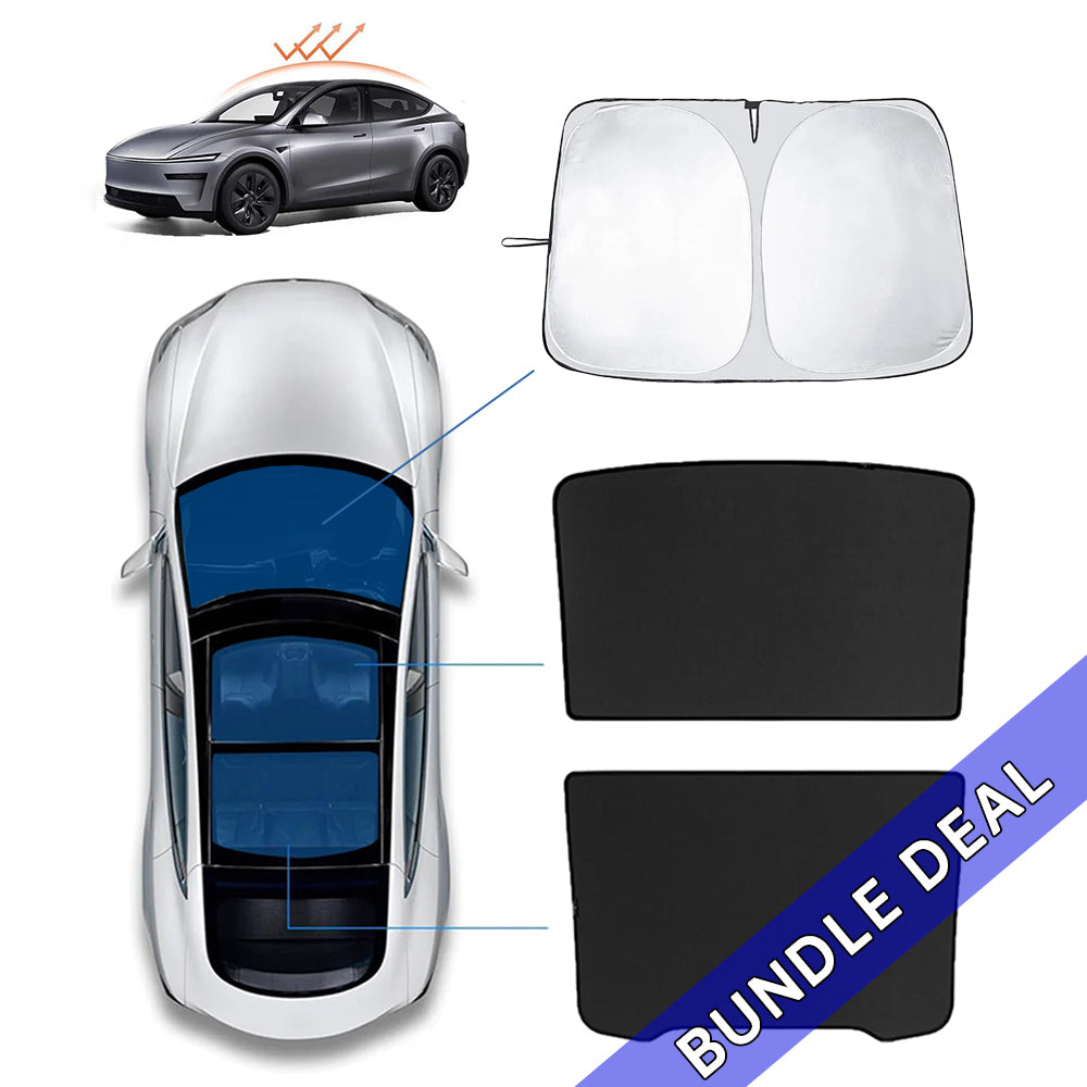 Tesla Model Y/3 (2017-2025) Front Windshield & Sunroof Sunshade Set - Car Window Shades for Heat Protection & UV Blocking - Perfect for Summer Driving & Parking