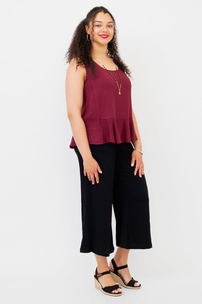 Ginny Tank Top - Burgundy Linen Bamboo Blend Women's Casual Shirt - Perfect for Summer Outfits, Beachwear & Layering