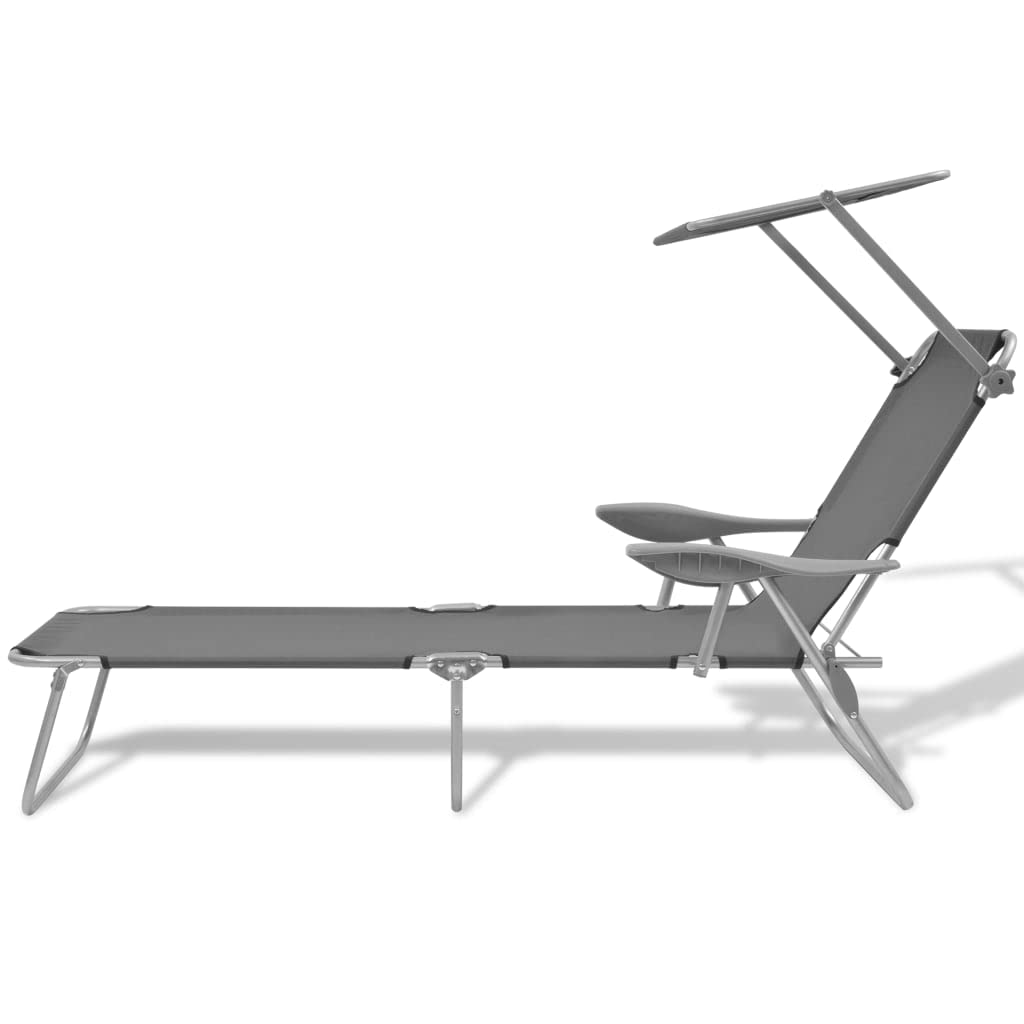 Premium Folding Chaise Lounge Chair for Outdoor - Adjustable Backrest & Canopy - Steel Gray Sun Lounger for Pool, Beach, Patio, Backyard, Deck | Perfect for Relaxing, Sunbathing & Outdoor Lounging