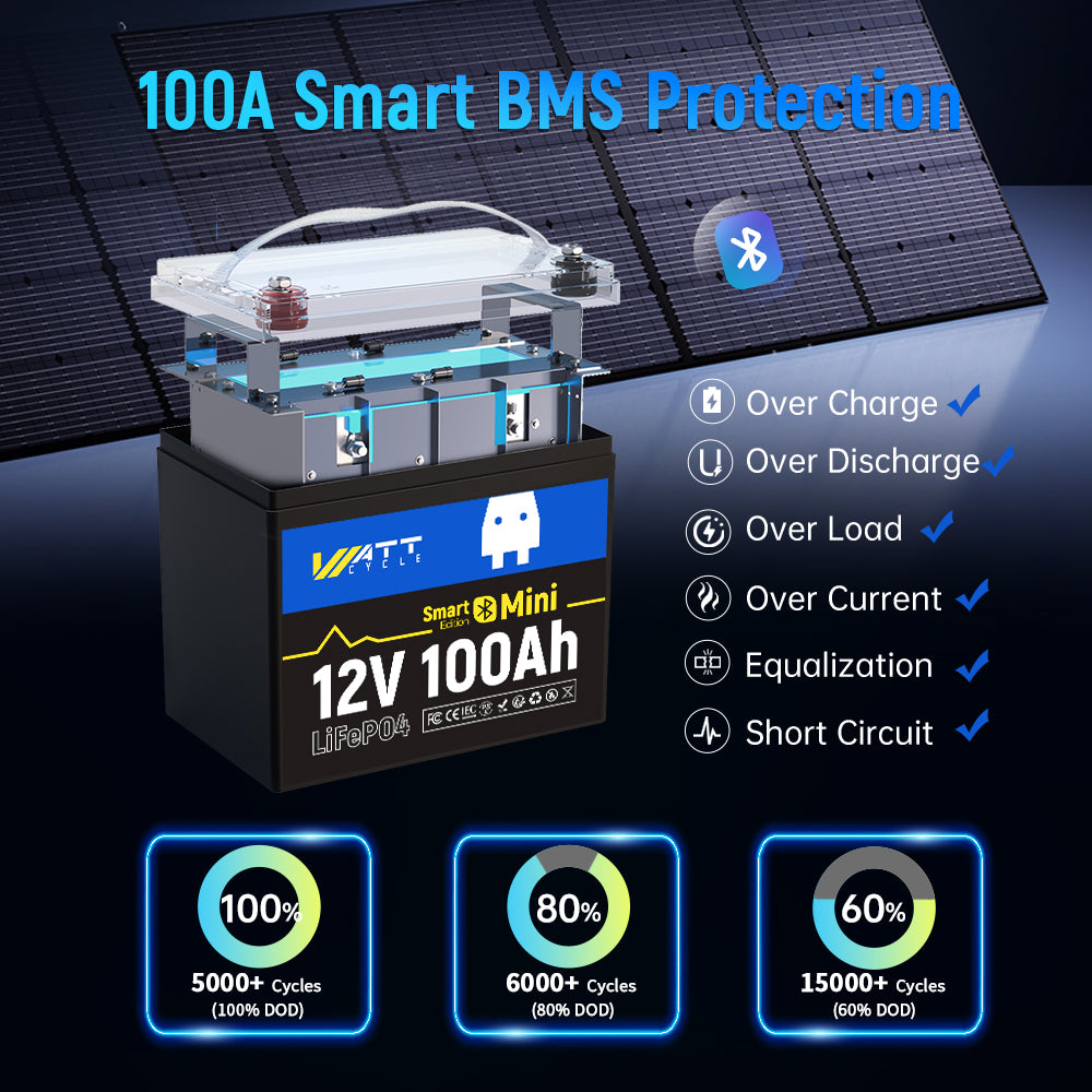 24V 100Ah Mini Bluetooth LiFePO4 Battery Set - Lightweight & Portable Lithium Iron Phosphate Battery for Solar Power, RV, Marine & Off-Grid Applications