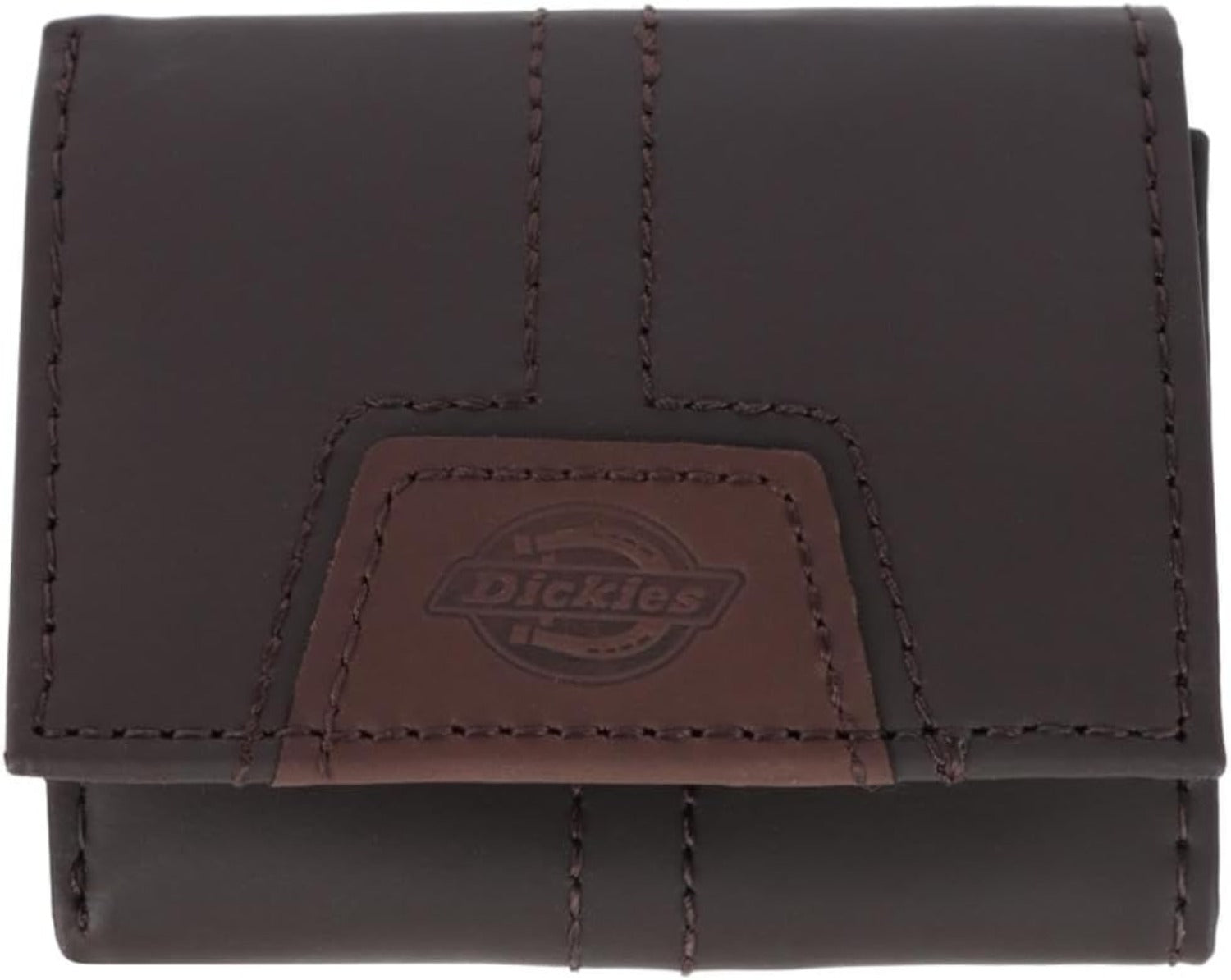 Dickies Leather Logo Patch Trifold Wallet for Men - Genuine Leather RFID Blocking Bifold Wallet with Money Clip - Perfect for Everyday Use, Travel & Business