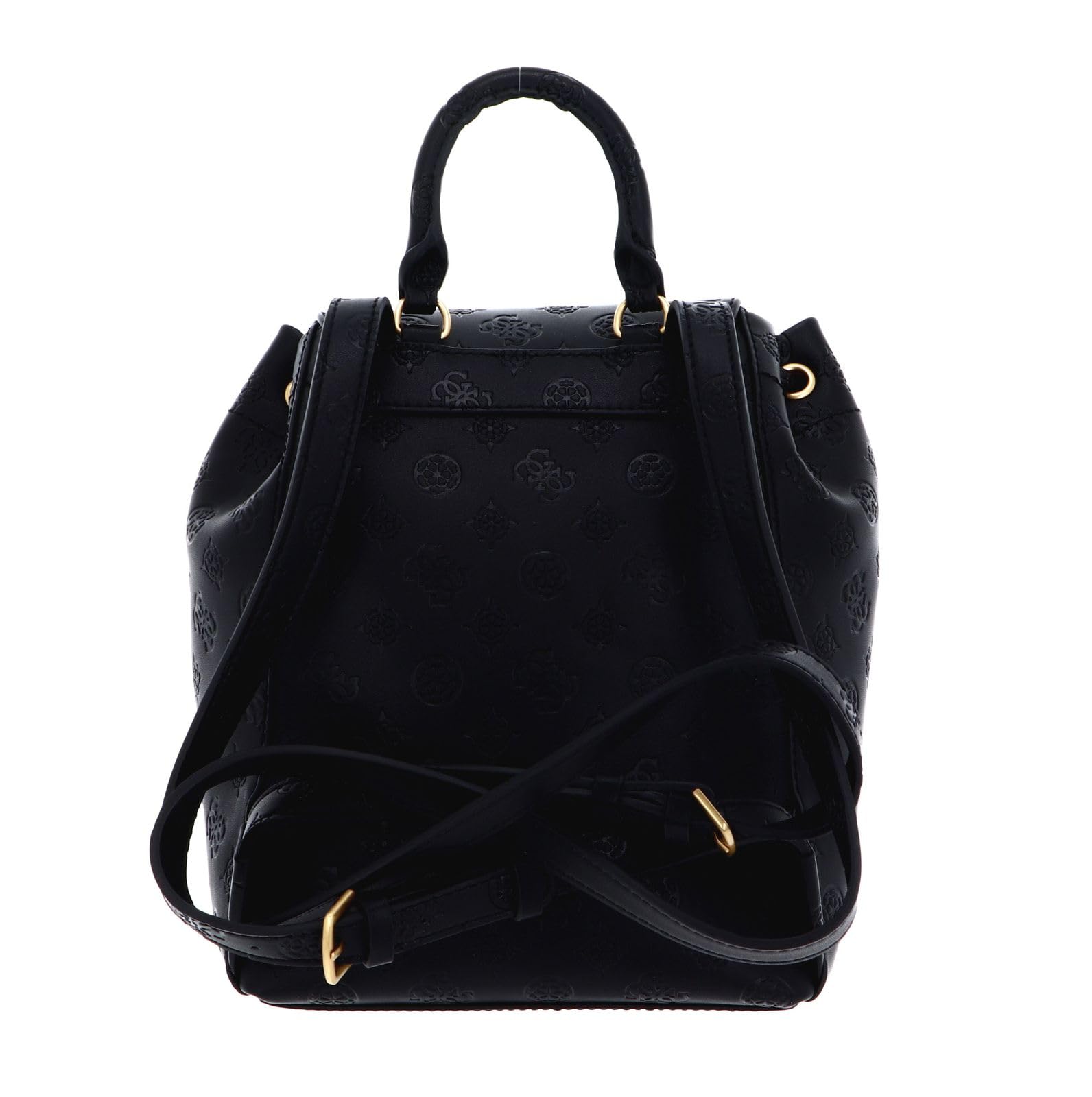 Guess Geva Flap Backpack for Women - Faux Leather Embossed Shoulder Bag with Logo (Black, B24GU01) - Perfect for Work, Travel & Daily Commute
