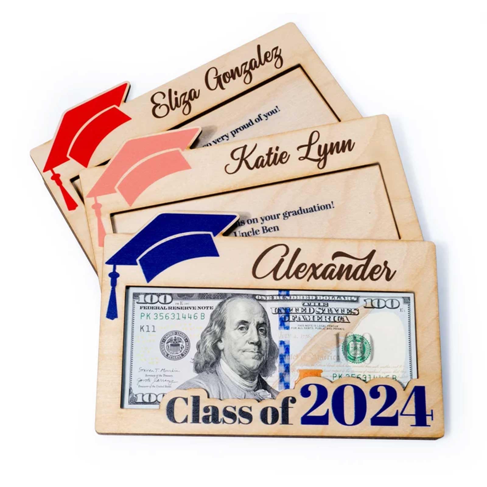 Personalized Wooden Graduation Money Clip - Custom Engraved 2024 Graduation Gift for Him/Her - Unique Cash Gift for Graduates - Perfect for High School & College Graduation Parties