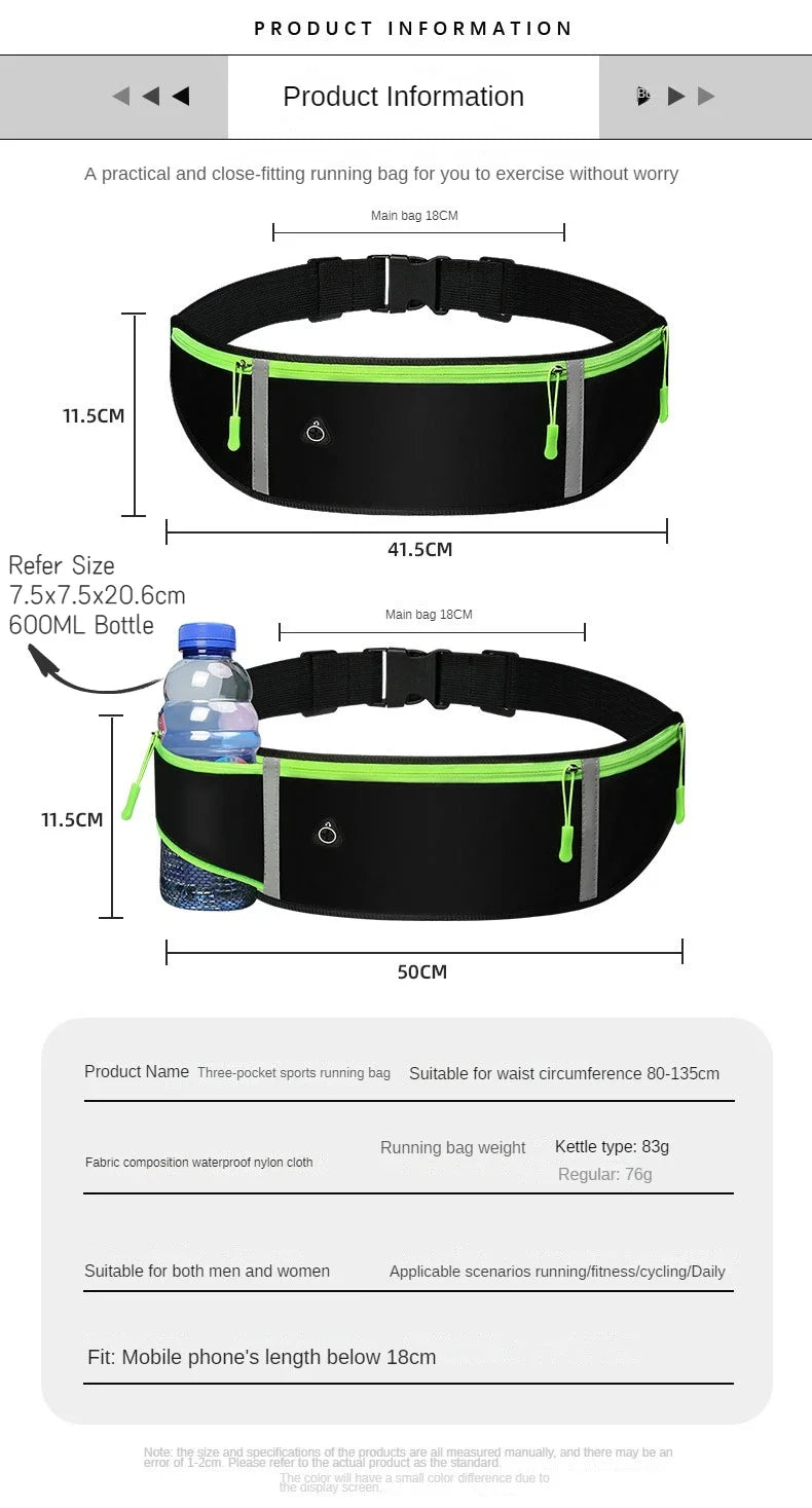 Lightweight Running Waist Pack - Sports Jogging Belt with Phone Pocket & Zipper Pouch for Men Women - Perfect for Gym, Hiking, Travel & Outdoor Activities