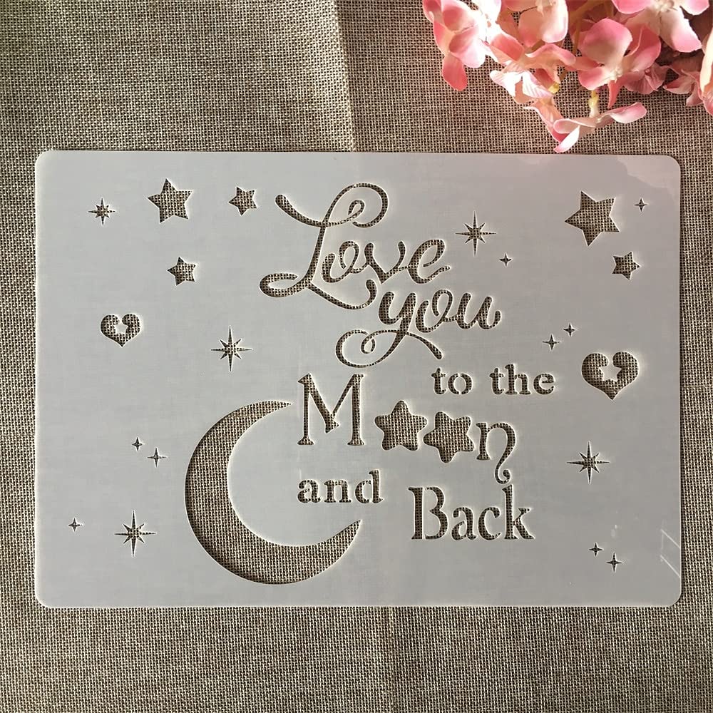 Reusable A4 29cm Moon Meteor Stars Heart Words Painting Stencils - DIY Scrapbooking, Furniture, Wall & Floor Decor Templates for Home & Craft Projects | Perfect for Art Journals, Nursery Decor, and Wedding DIY
