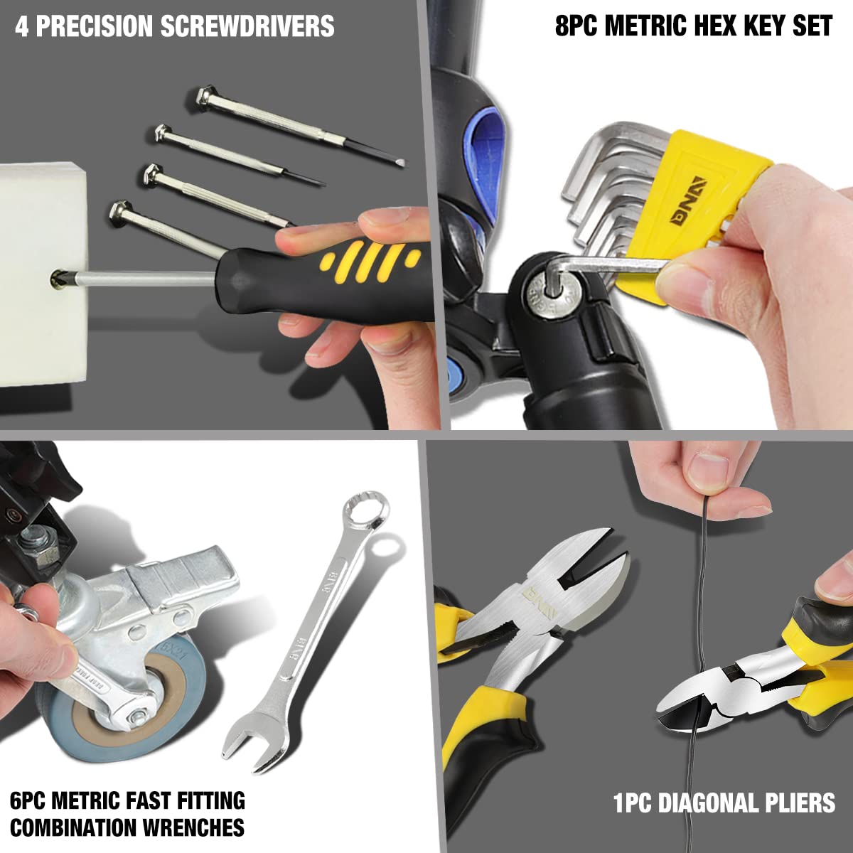 DNA Motoring TOOLS-00024 160-Piece Mechanic's Tool Set with Socket, Hex Key, Screwdriver & Ratchet - Complete Yellow Tool Kit for Auto Repair, Home Improvement & DIY Projects