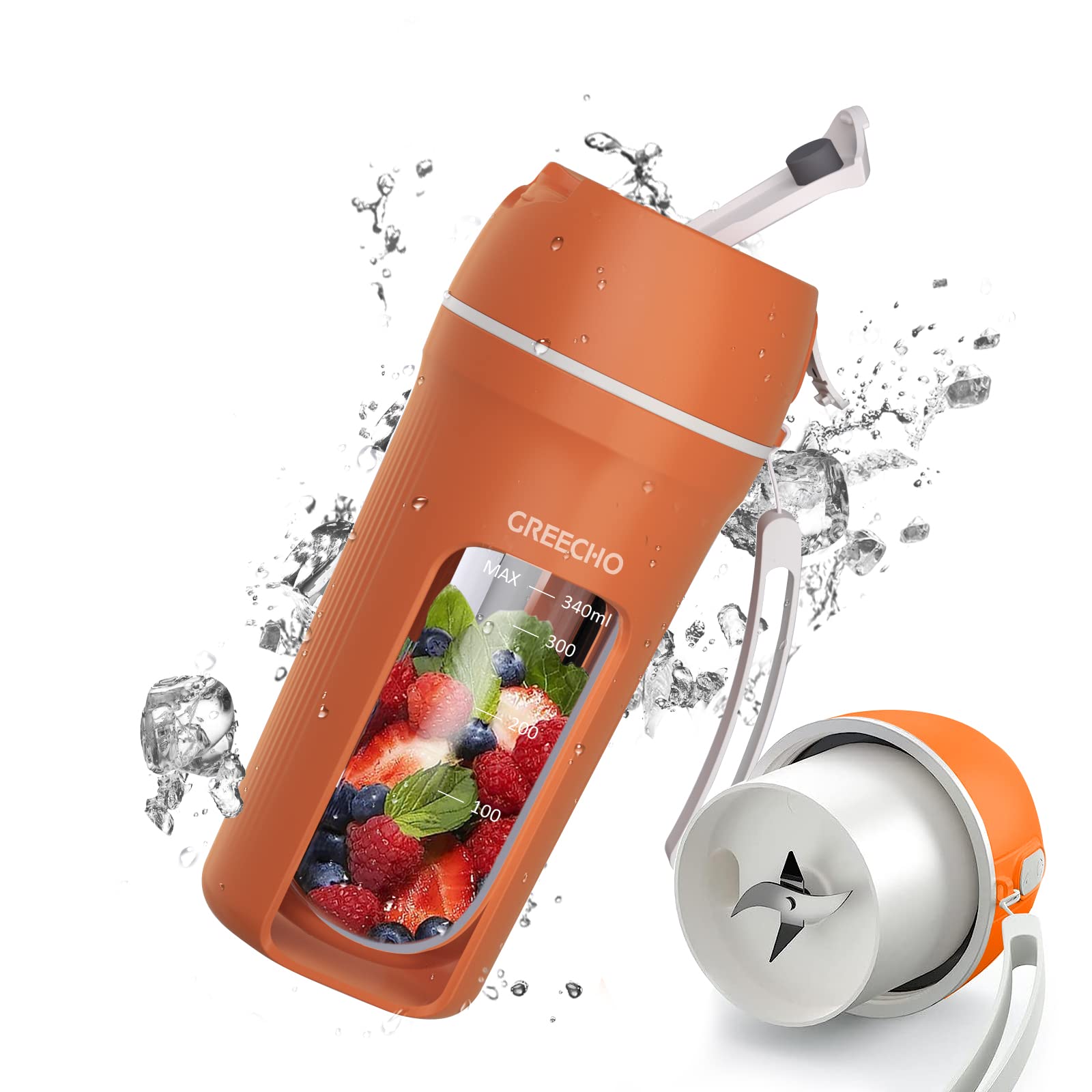 GREECHO Portable Blender for Smoothies & Shakes - 12oz USB Rechargeable Mini Blender, One-Handed Operation, BPA-Free Material - Perfect for Gym, Travel, Office & Home Use - Carrot Orange