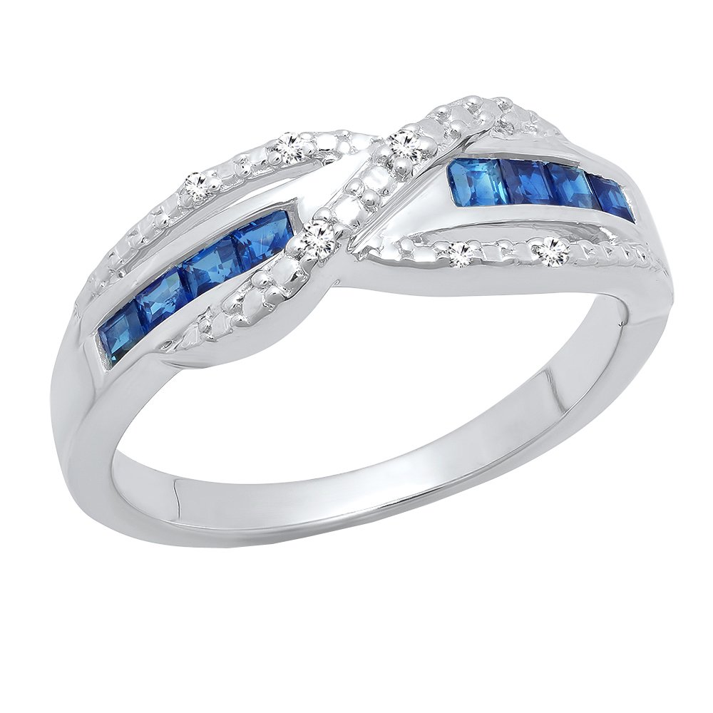 Princess Blue Sapphire & Round White Diamond Engagement Ring for Women - Sterling Silver Swirl Style | Dazzlingrock Collection | Perfect for Proposals, Anniversaries & Special Occasions
