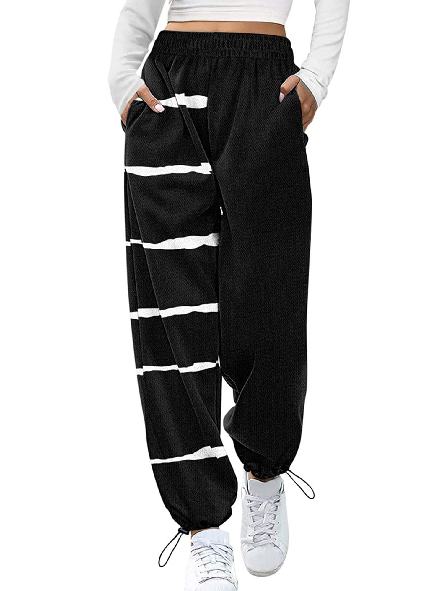 Women's Loose Fit High Waist Sweatpants with Pockets - Gradient Print Jogger Pants for Lounge, Athletic & Streetwear - Comfortable Elastic Waistband & Cinched Bottom for Yoga, Running & Casual Wear