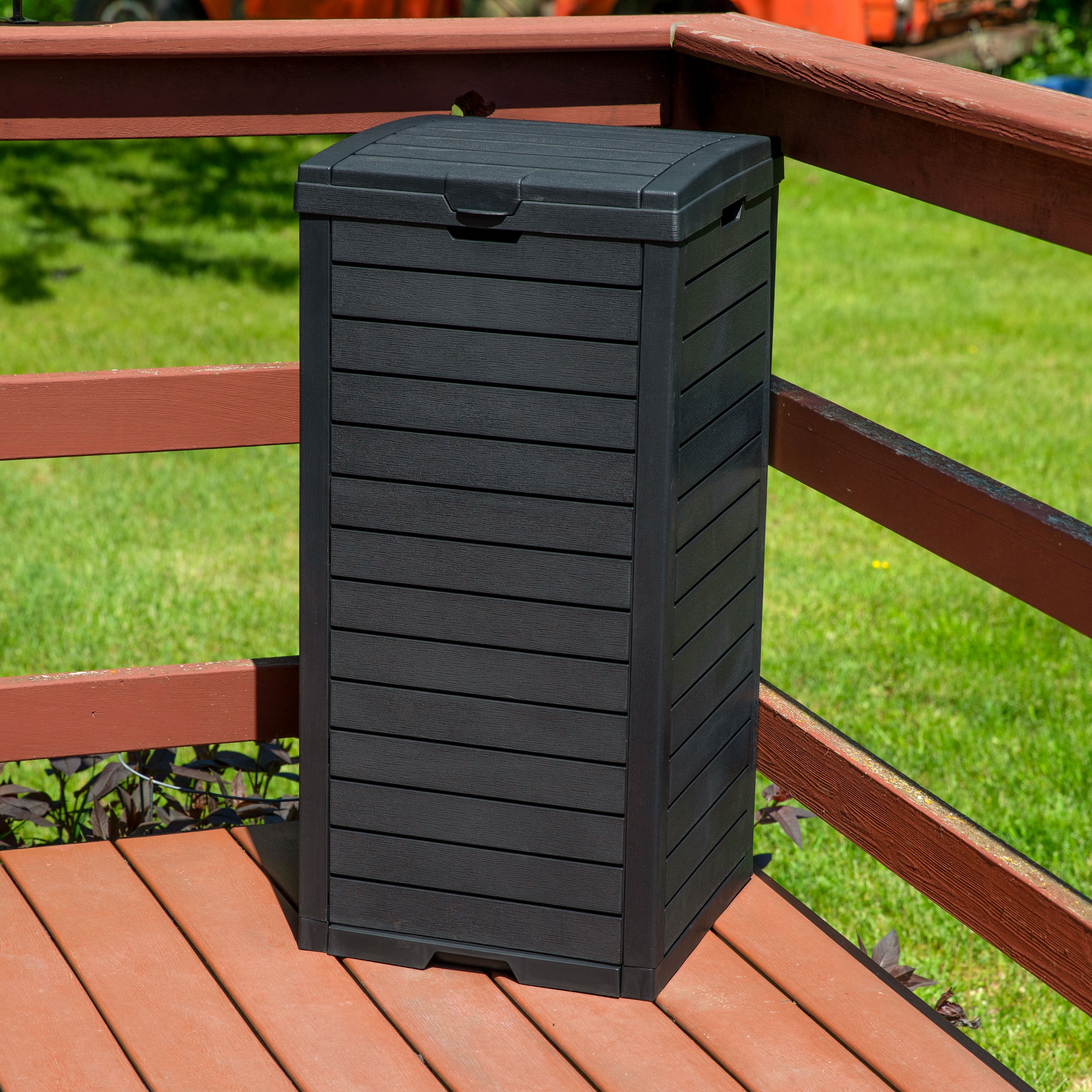 Sunnydaze Outdoor Patio Trash Can with Lid - Durable Waterproof Garbage Bin for Backyard, Deck, Poolside & Garden Waste Disposal