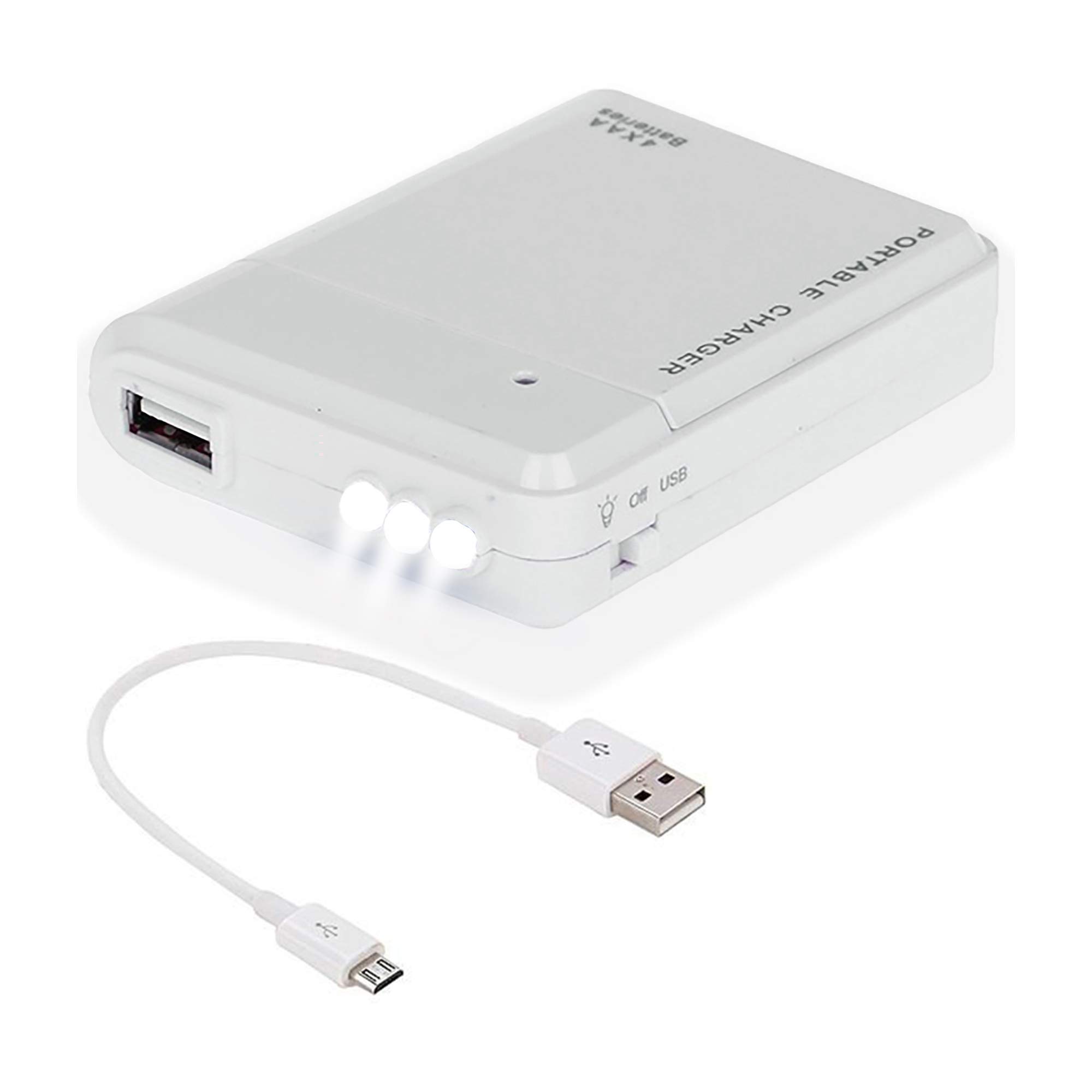 Portable AA Battery Travel Charger for Sony Xperia C5 Ultra Dual - Emergency Power Bank with LED Light (4 AA Batteries, White) | Perfect for Camping, Hiking & Power Outages