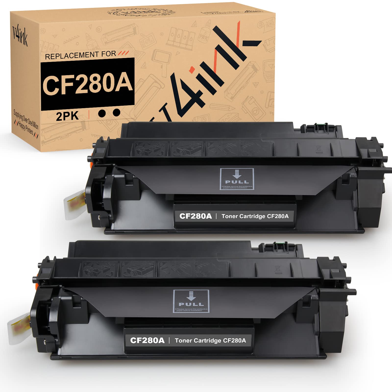 V4INK 2-Pack HP 80A CF280A Compatible Black Toner Cartridge Replacement for HP Laserjet Pro 400 M401N M401DN M401DNE M401DW & LJ Pro 400 MFP M425DN M425DW Printers - High Yield Printing for Office & Home Use