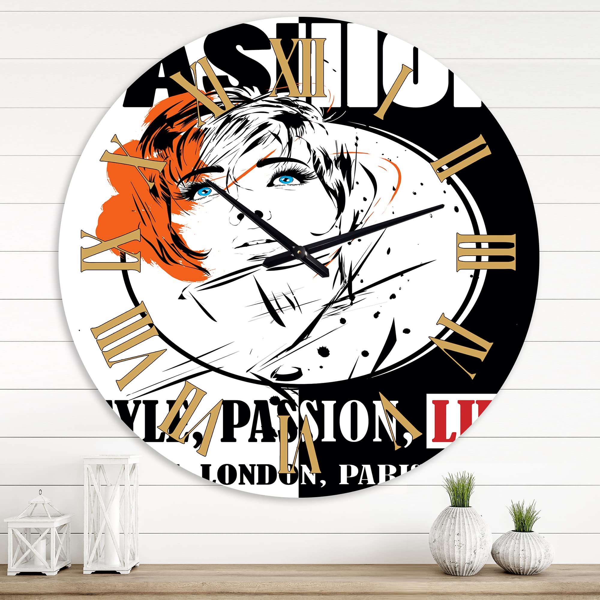 Vintage Large Wall Clock - Fashion Girl IV Style for Living Room Decor | Perfect for Home, Office & Gift Giving