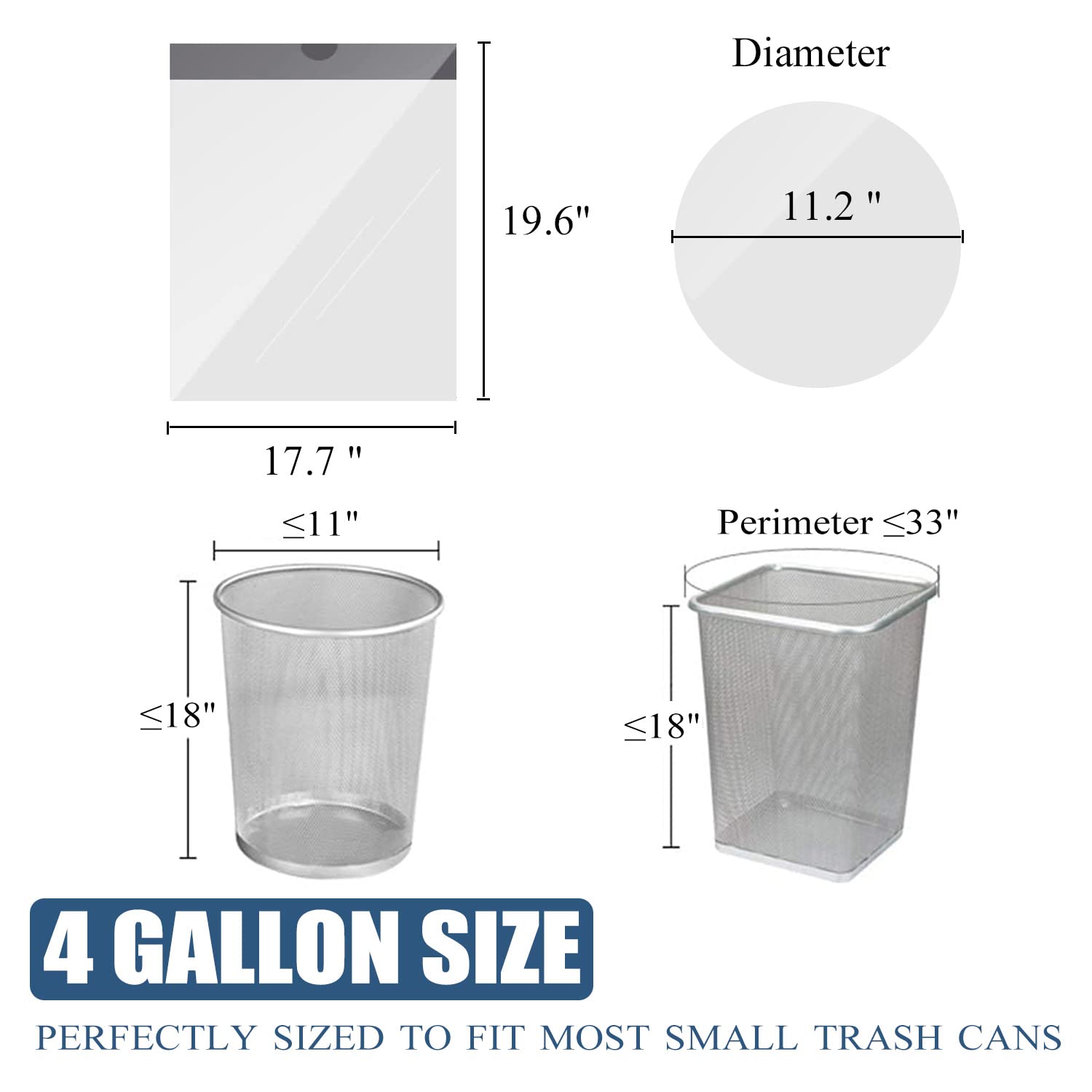 4 Gallon Small Trash Bags with Drawstring - Unscented White Garbage Can Liners (57 Count) for Bathroom, Office, Bedroom & Kitchen Waste Disposal
