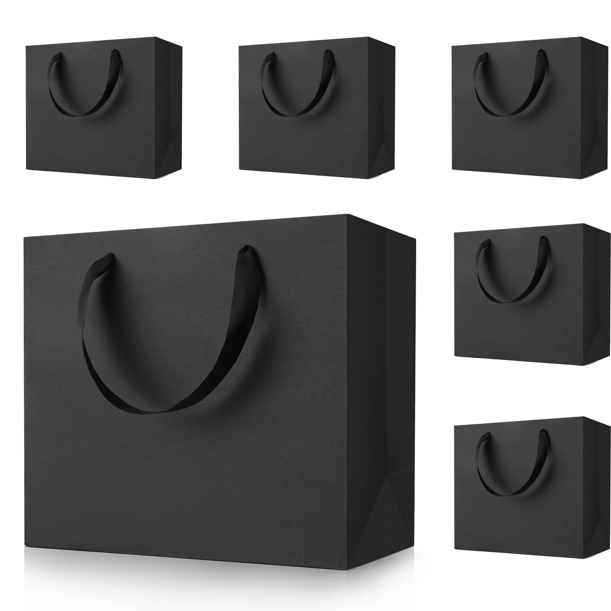 Premium Black Gift Bags with Handles - 12.5x4.5x11 Inch (6 Pack) Bulk Party Favor Bags for Weddings, Birthdays, Baby Showers & Holiday Gifting - Elegant Large Paper Shopping Bags for Special Occasions