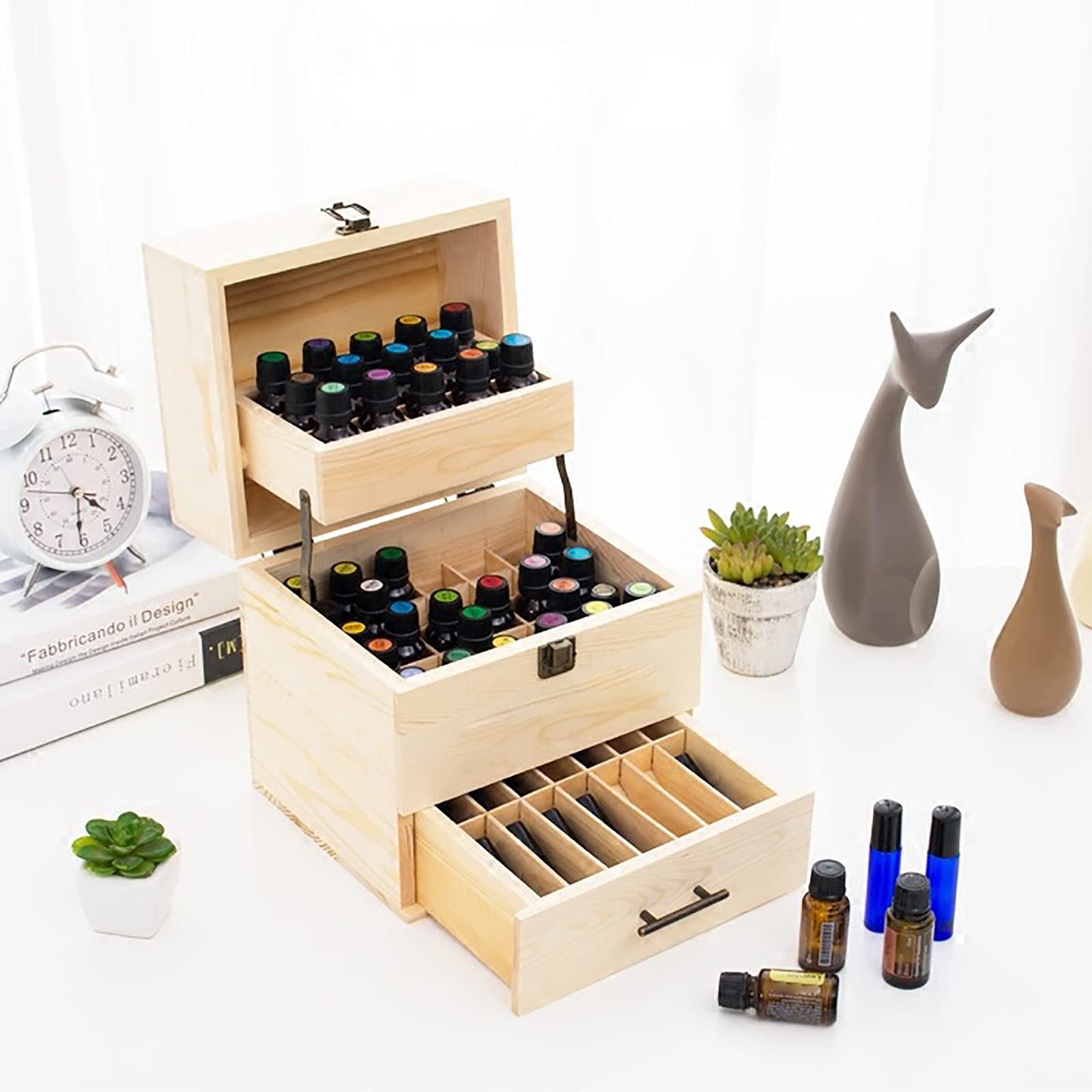 YIYIBYUS 3-Layer Wood Essential Oil Box - 59 Grid Aromatherapy Organizer Container for Essential Oil Storage & Packaging | Perfect for Home Spa, Yoga, and Relaxation Therapy