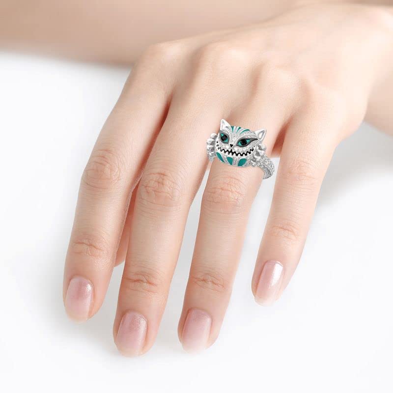 Jeulia 4.08 Carat Sterling Silver Enamel Cheshire Cat Ring for Women - Handmade White Diamond Animal Jewelry, Bridal Set for Wedding, Engagement & Anniversary Gifts - Perfect for Disney Fans, Cosplay & Unique Fashion Statements