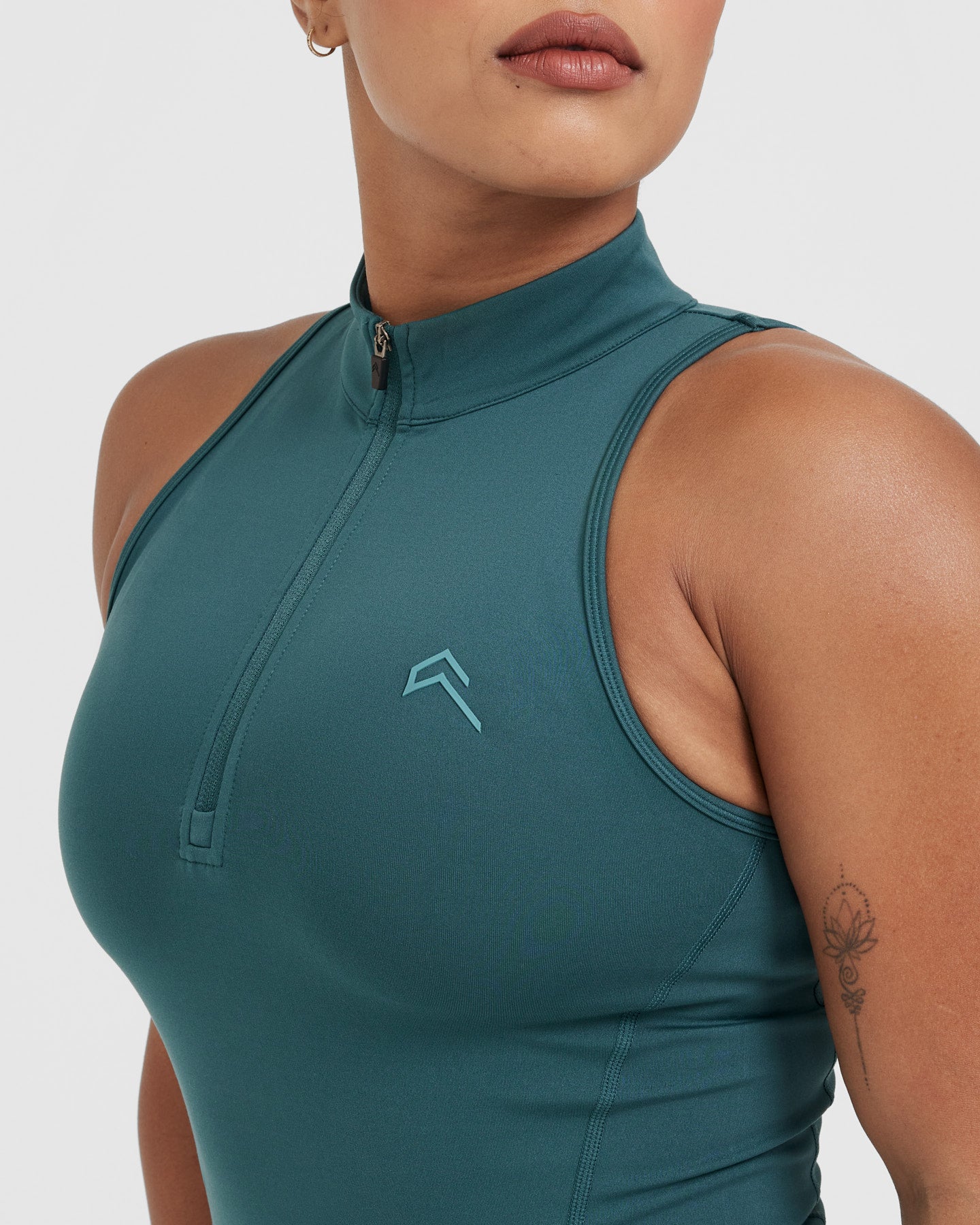 Timeless Half Zip Tank Top for Women - Soft Stretchy Workout Shirt in Marine Teal | Gym, Yoga & Casual Wear