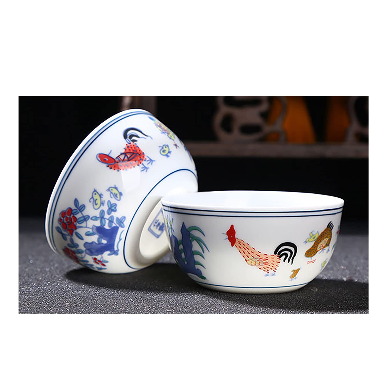Premium Handmade Chinese Ceramic Tea Cups - Porcelain Tea Mug Set of 2, Traditional Chicken Cup Design - Perfect for Gongfu Tea Ceremony, Home Decor & Gift Giving