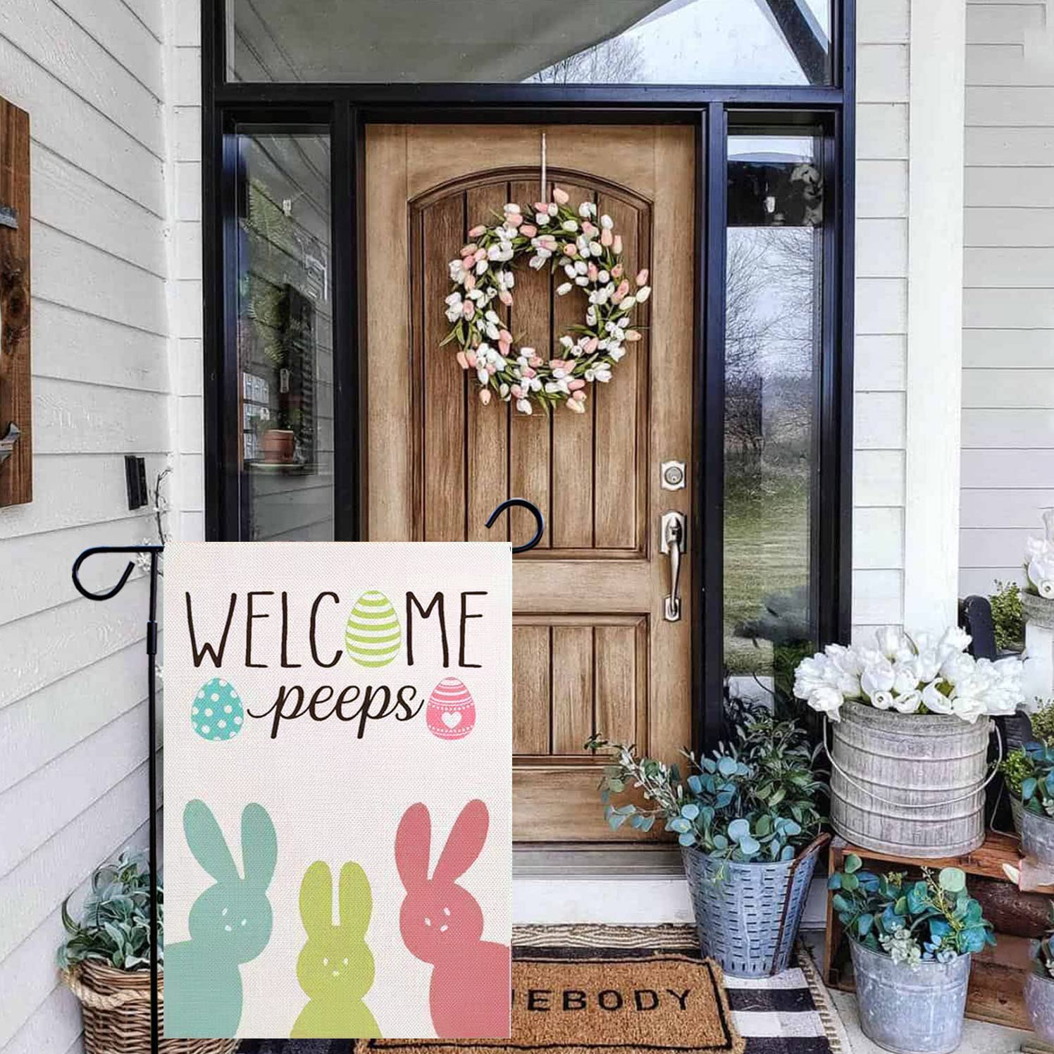 Easter House Flag 12×18 Inch - Double Sided Burlap Vertical Garden Flag for Spring & Summer Decor | Farmhouse Yard, Outdoor, Porch, Welcome Decoration