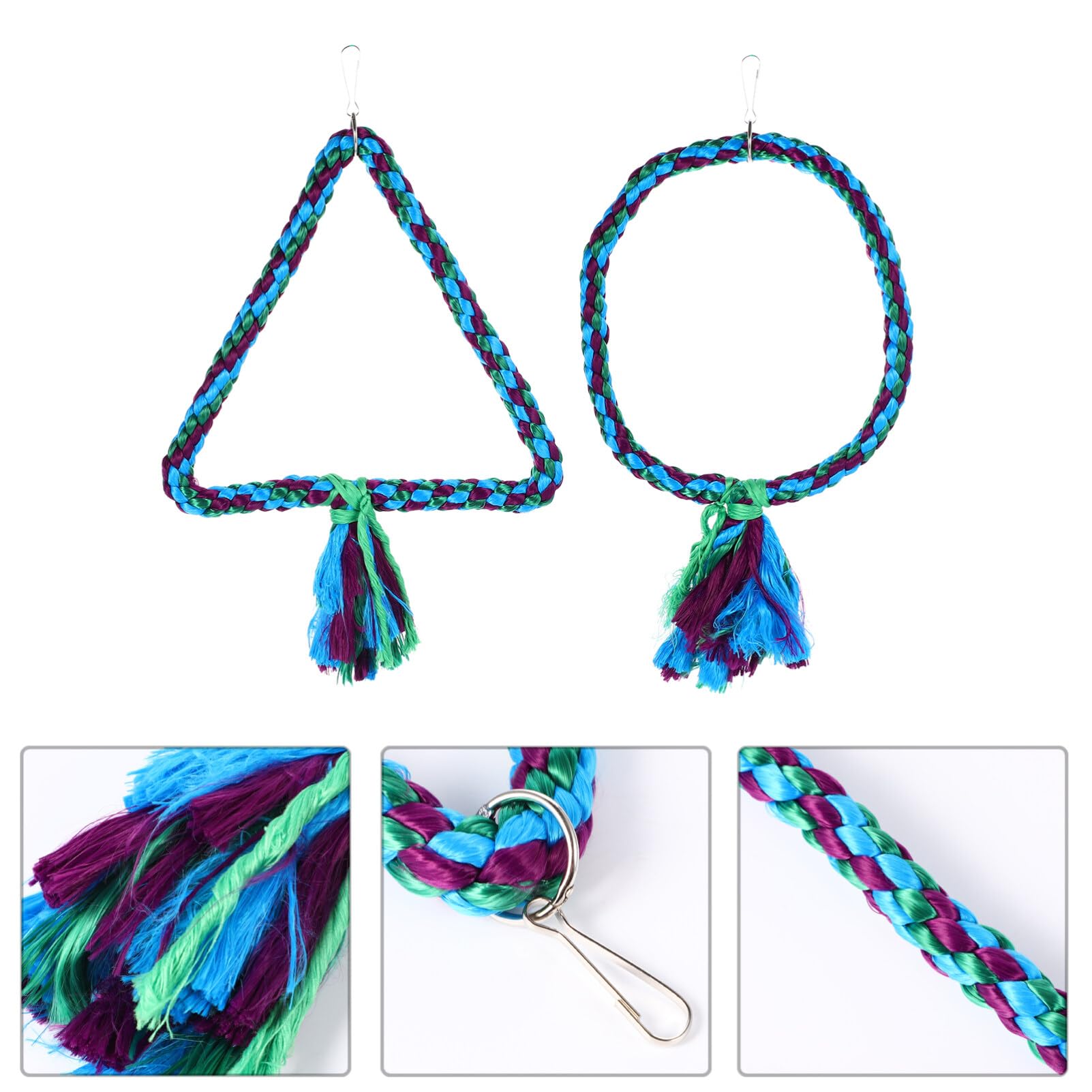 2pcs Parrot Swing Toy for Macaw, Parakeet & Pet Birds - Cotton Rope Chewable Climbing Perch & Triangle Swing Accessories - Perfect for Bird Cages, Play Gyms & Enrichment Activities