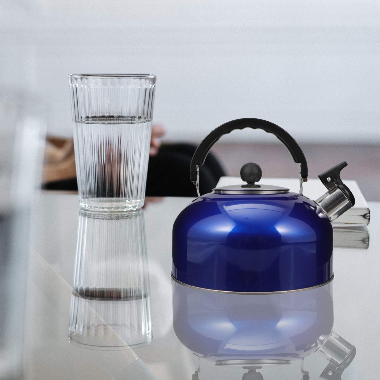 Premium Stainless Steel Whistling Tea Kettle - Stovetop Whistling Teapot for Coffee & Tea Making - Ergonomic Handle for Home, Kitchen, Camping & Outdoor Use - Durable Blue Water Kettle for Hiking, Picnics & Daily Brewing