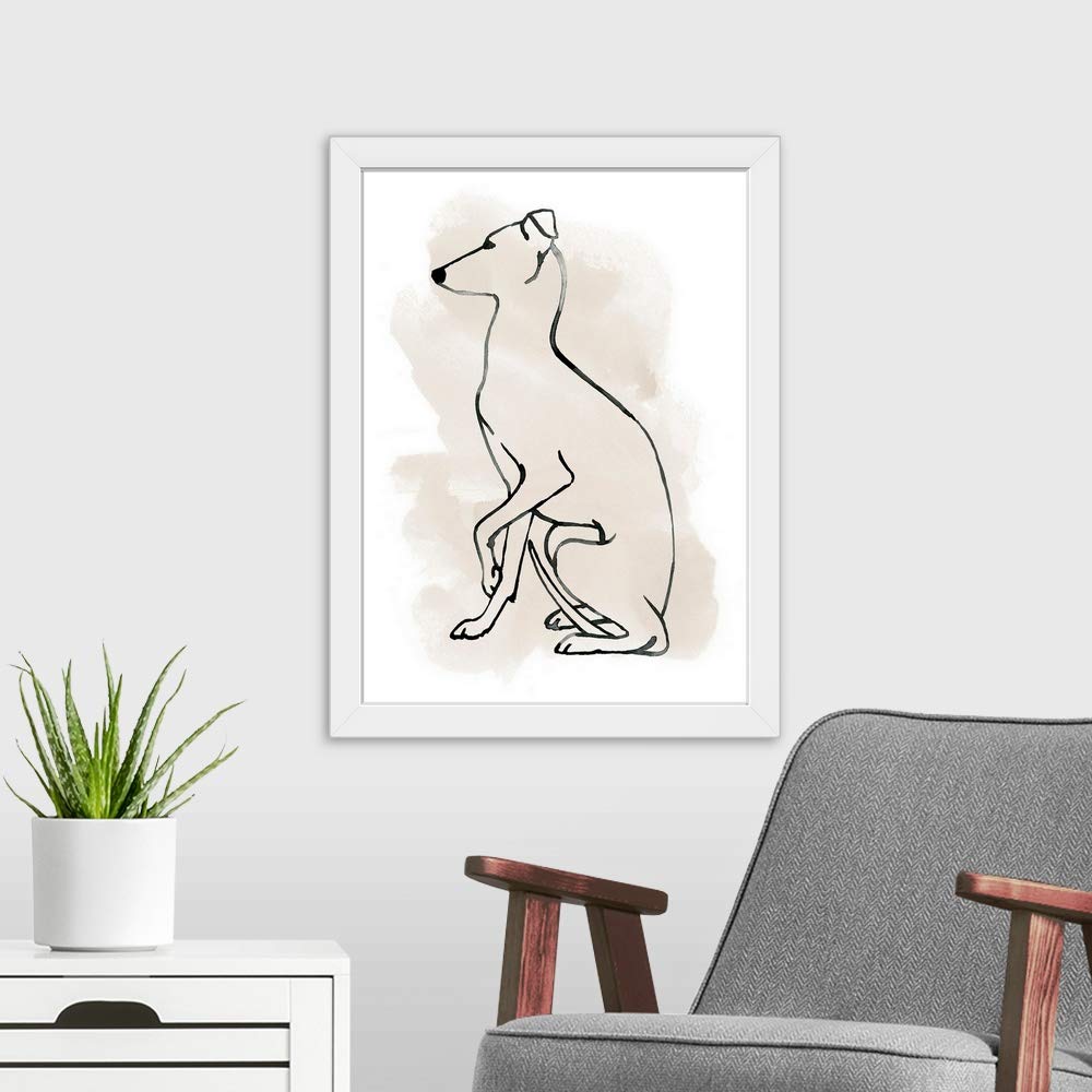 Greyhound Sketch II White Framed Art Print - Elegant Dog Wall Art Decor for Living Room, Bedroom & Office | Handmade Canine Portrait Painting