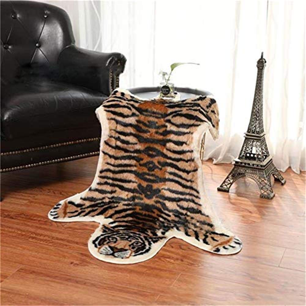 Faux Fur Tiger Print Area Rug - Soft Cowhide Simulation Carpet 31.5x41.3 Inch - Perfect for Living Room, Bedroom & Nursery Decor