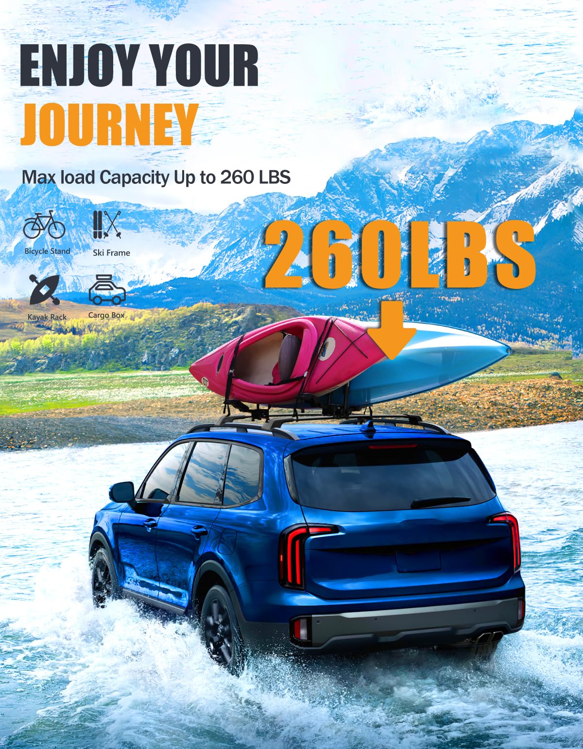 Lockable 260LBS Roof Rack Cross Bars for Kia Telluride X-PRO X-LINE 2023-2025 (Raised Side Rails) - Heavy Duty Aluminum Roof Rails & Crossbars for Cargo, Luggage, Kayak, Canoe | Perfect for Road Trips, Camping & Outdoor Adventures