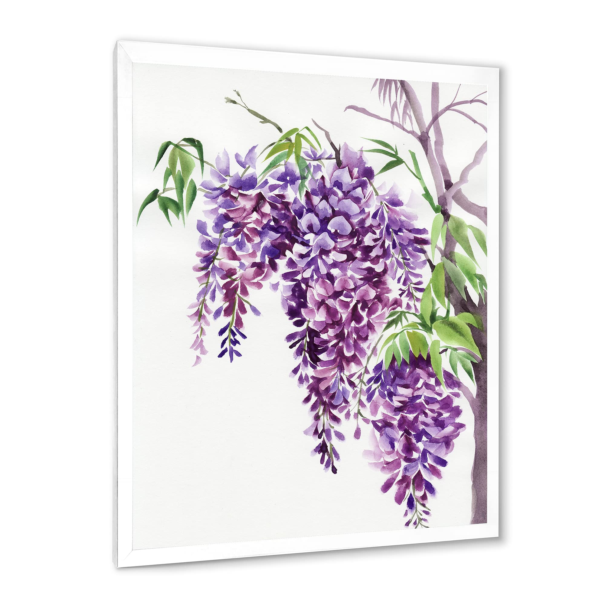 Purple Wisteria Branches Framed Wall Art - Traditional Floral Home Decor for Living Room, Bedroom & Office