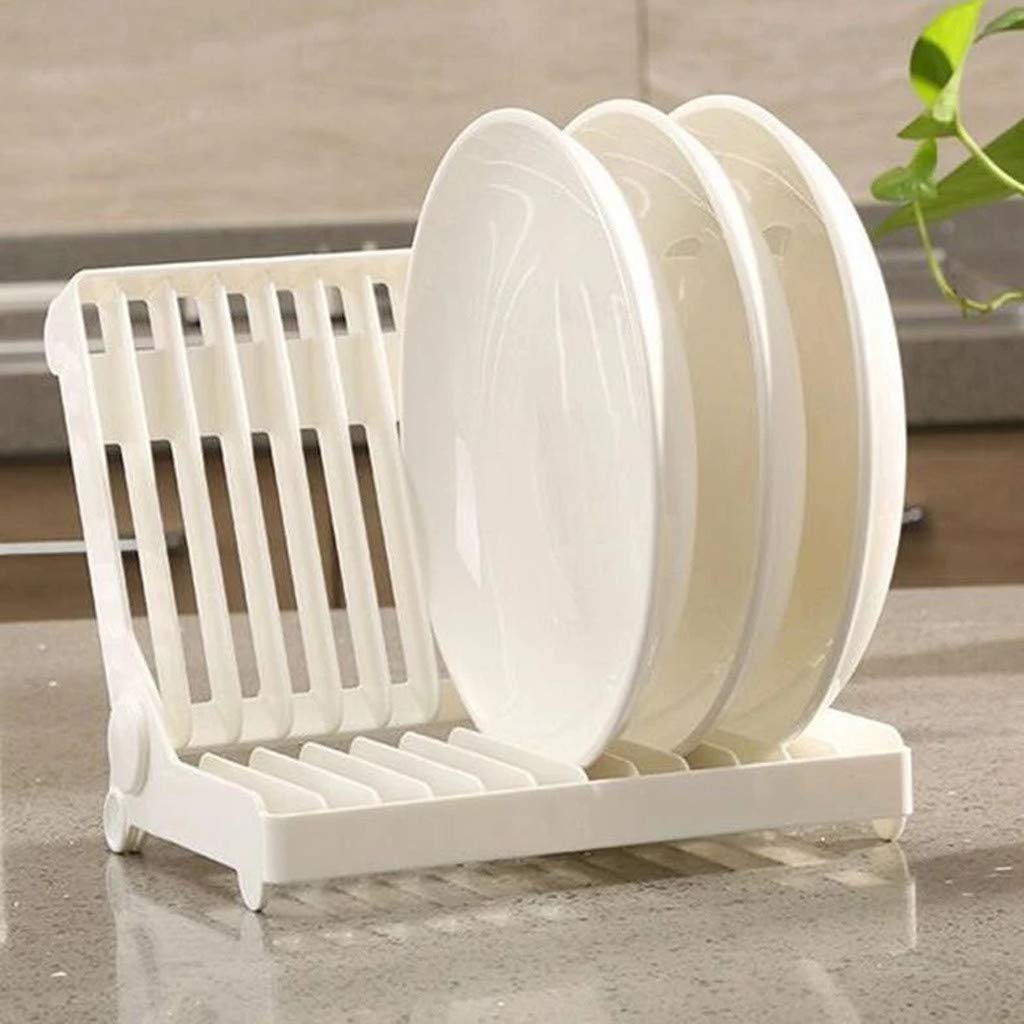 Kaicran Foldable Dish Drying Rack - Collapsible Plastic Kitchen Organizer for Plates, Cups & Utensils | Space-Saving Dish Drainer & Storage Holder | Perfect for Small Kitchens, RVs & Apartments (White)