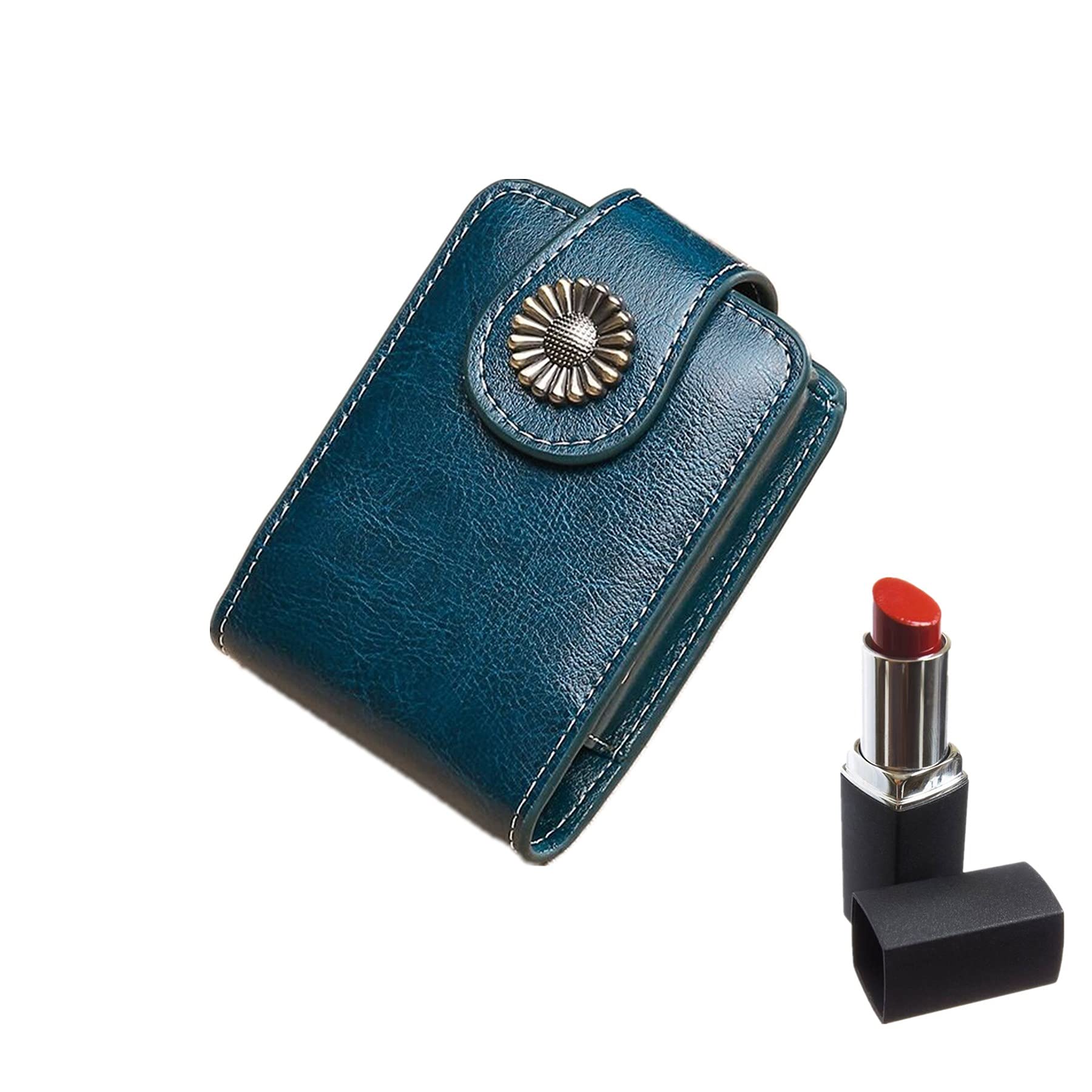 PU Leather Lipstick Organizer with Mirror - Travel Makeup Bag for Lip Gloss, Lip Balm & Essential Oil - Compact Purse Holder for Women (Peacock Blue) | Perfect for Daily Use, Travel & Gift Giving