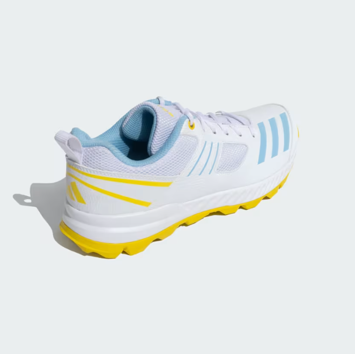 Adidas Cri Hase 23 M Cricket Shoes for Men - Cloud White/Clear Blue/Yellow | Lightweight & Durable for Professional Cricket Matches & Training