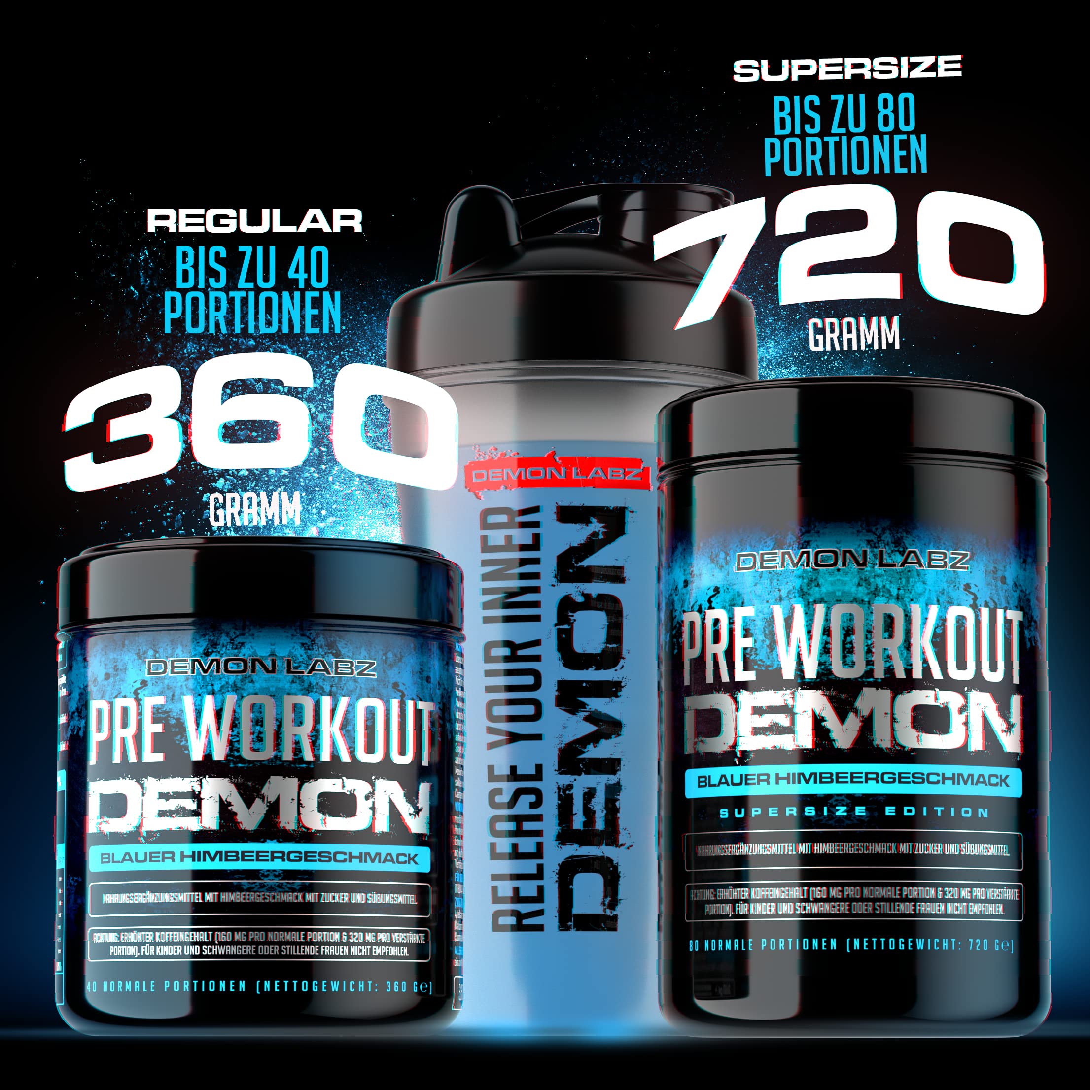 Pre Workout Demon - Blue Raspberry Booster with Creatine & Caffeine for Gym Energy - Made in Germany