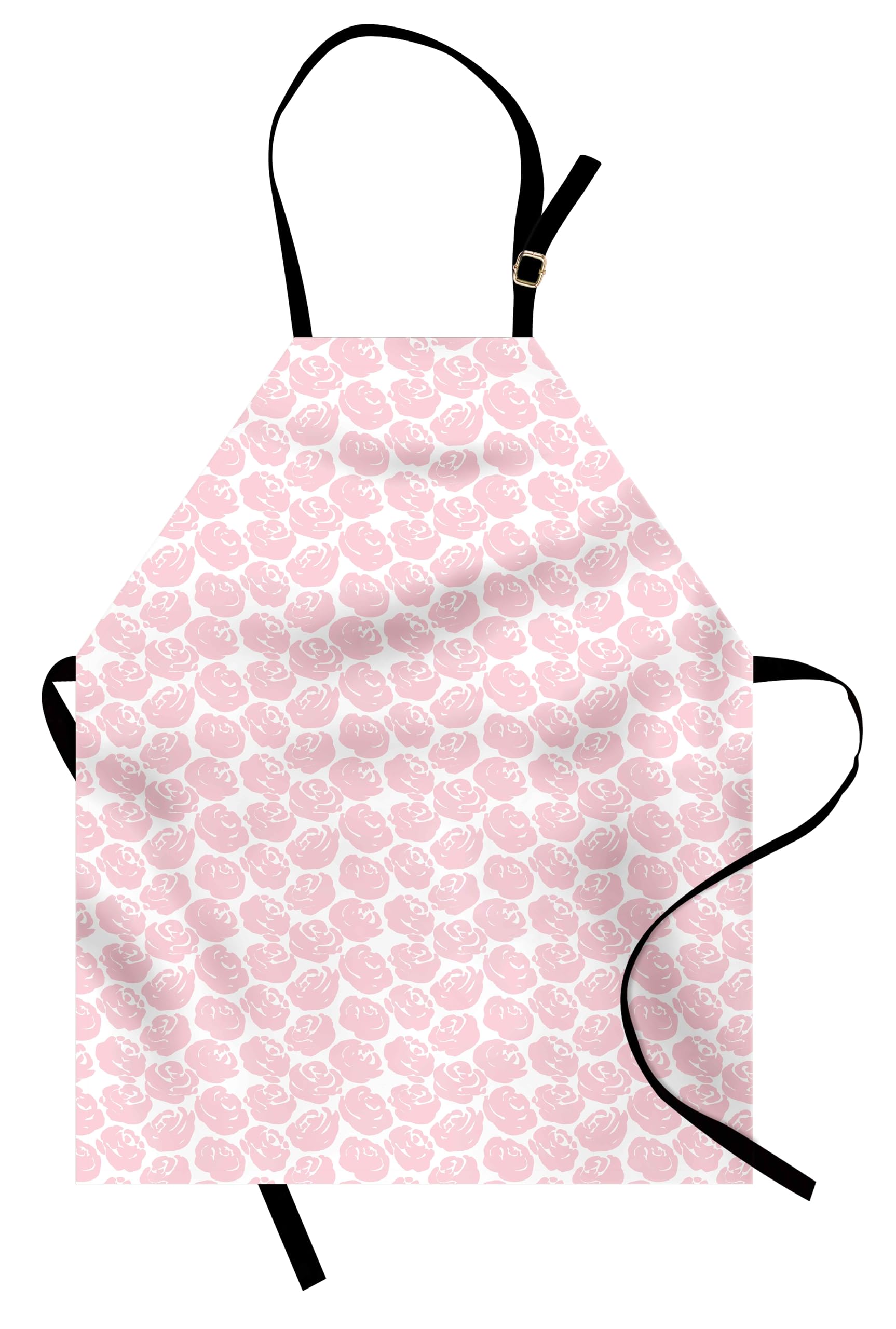 Ambesonne Floral Apron for Women - Adjustable Rose Silhouette Print Bib Apron for Baking, Painting, Cooking & Gardening - Small Size Rose White English Garden Design - Perfect for Home, Kitchen & Outdoor Activities