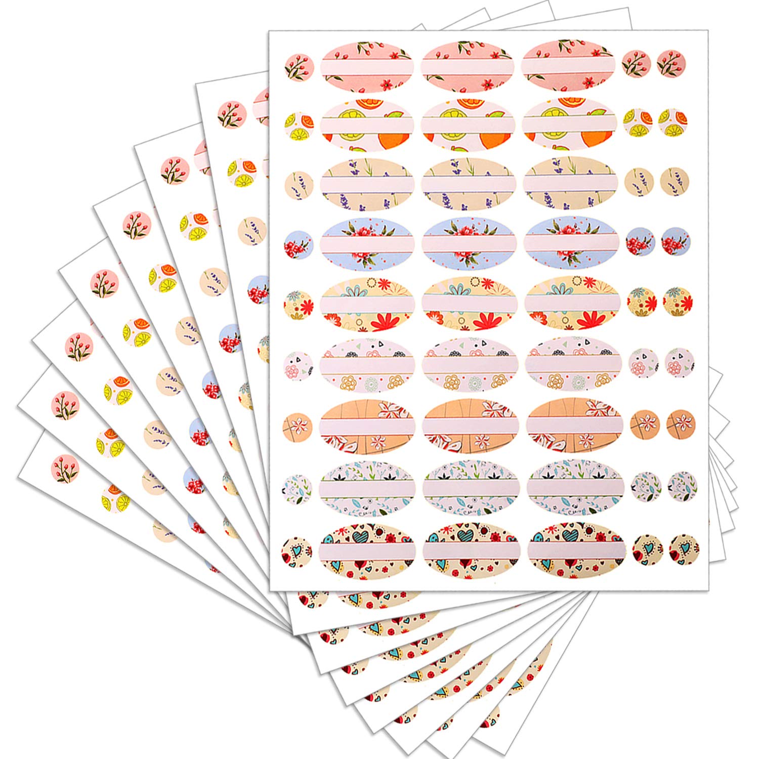 Leinuosen 432-Piece Essential Oil Label Set - 8 Sheets Colorful Oval & Round Stickers (216 Bottle Labels + 216 Cap Stickers) for Aromatherapy, DIY Blends & Organizing Essential Oil Collection