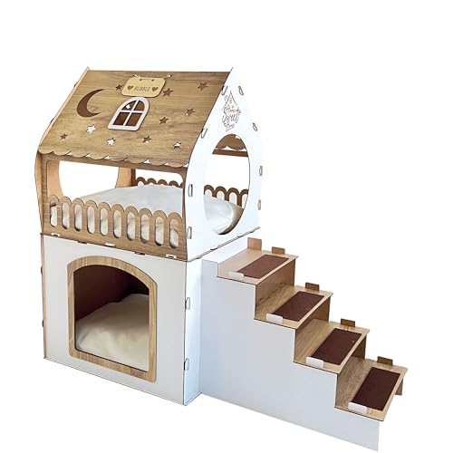 Two-Story Wooden Pet House for Cats, Dogs & Rabbits - Modern & Economical Pet Castle - Indoor/Outdoor Use for Home, Garden or Patio