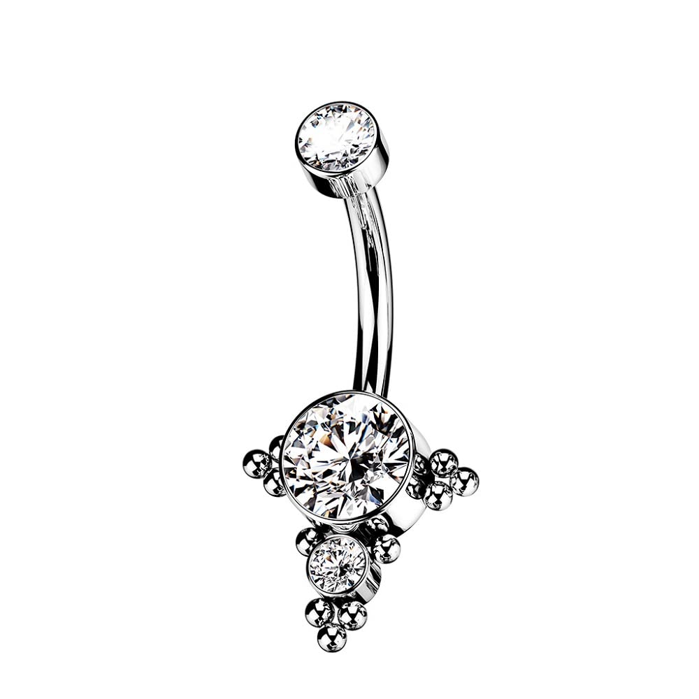 14GA G23 Implant Grade Titanium Belly Button Ring - Internally Threaded Pierced Owl Bezel Set with Ball Clusters | Body Jewelry for Women, Belly Button Piercing Jewelry Gift for Teens, Perfect for Everyday Wear & Special Occasions