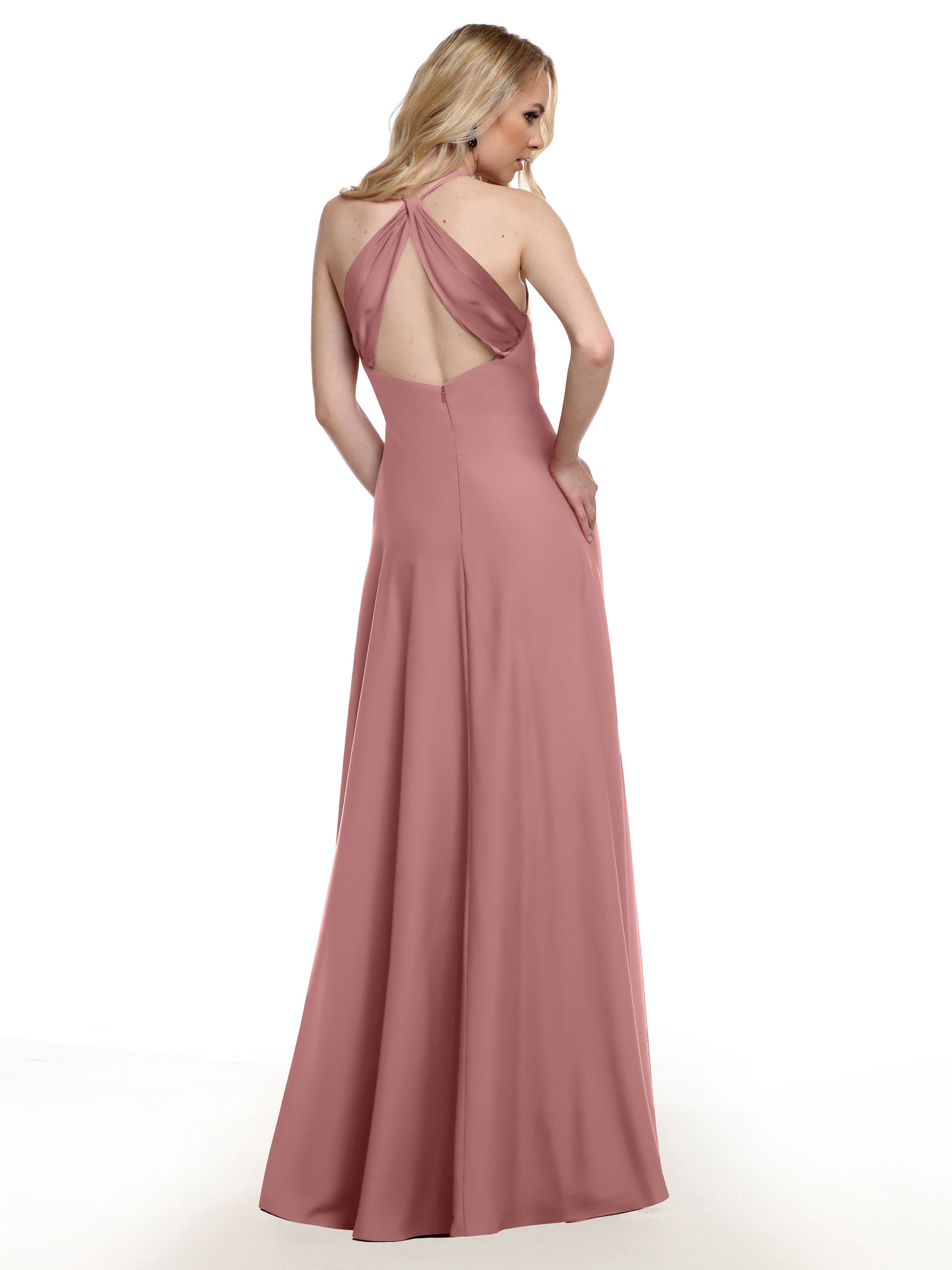 Elegant 83022 Stretch Chiffon Halter A-Line Bridesmaid Dress with Pockets - Perfect for Weddings, Formal Events & Special Occasions