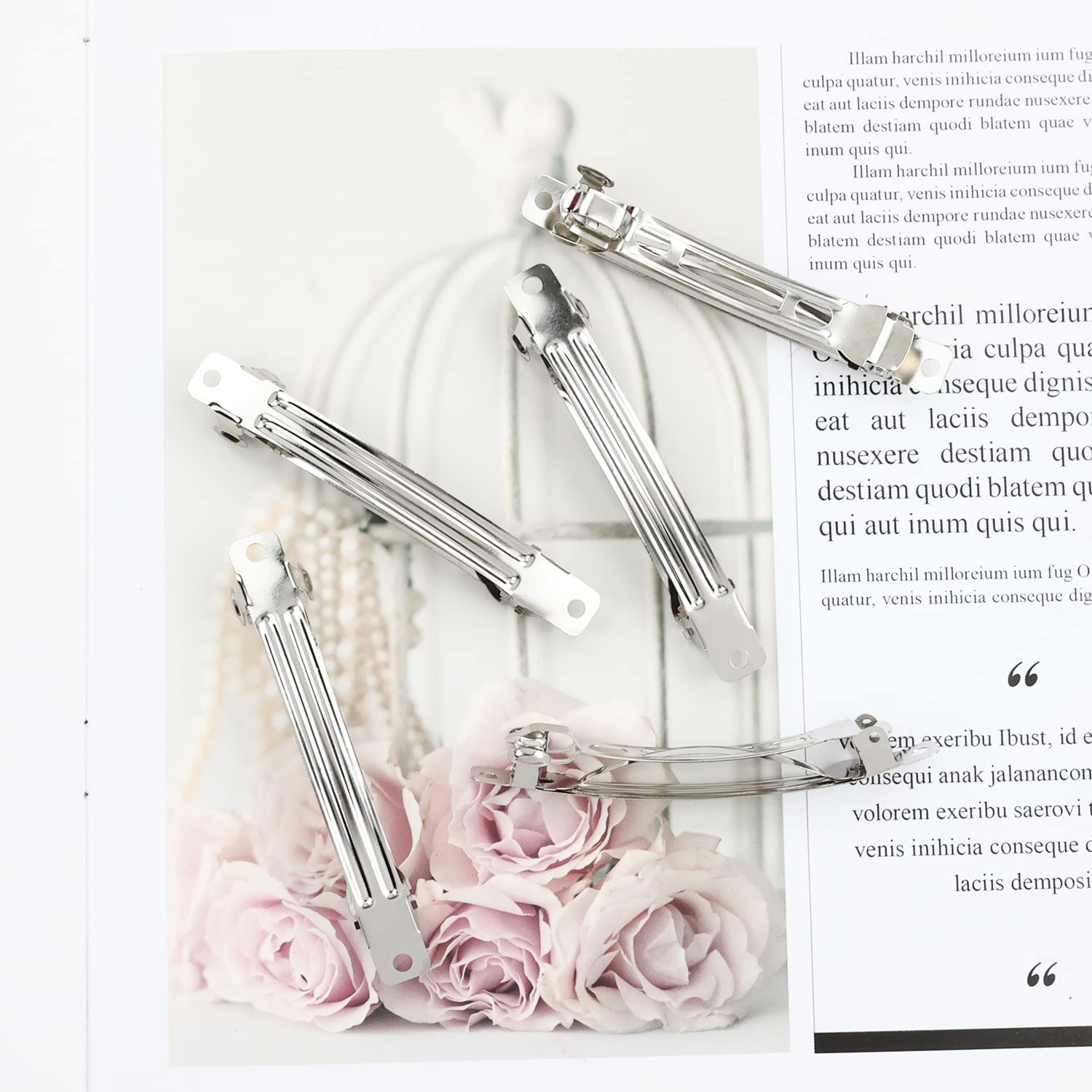 Cinaci 50 Pack 3 Inch Blank Silver Metal French Barrette Hair Clips - DIY Craft Snap Hair Pins for Women & Girls - Hair Accessories for School, Parties, Weddings & Everyday Styling