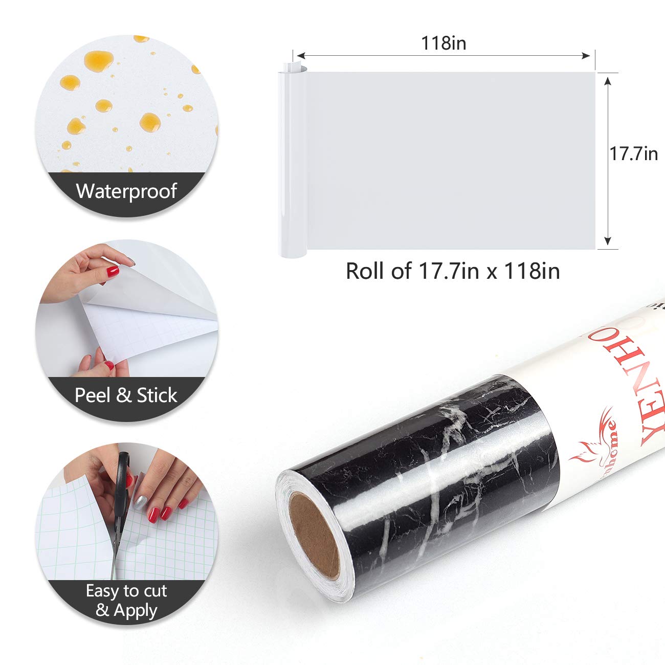 YENHOME Black Marble Peel and Stick Contact Paper - 17.7