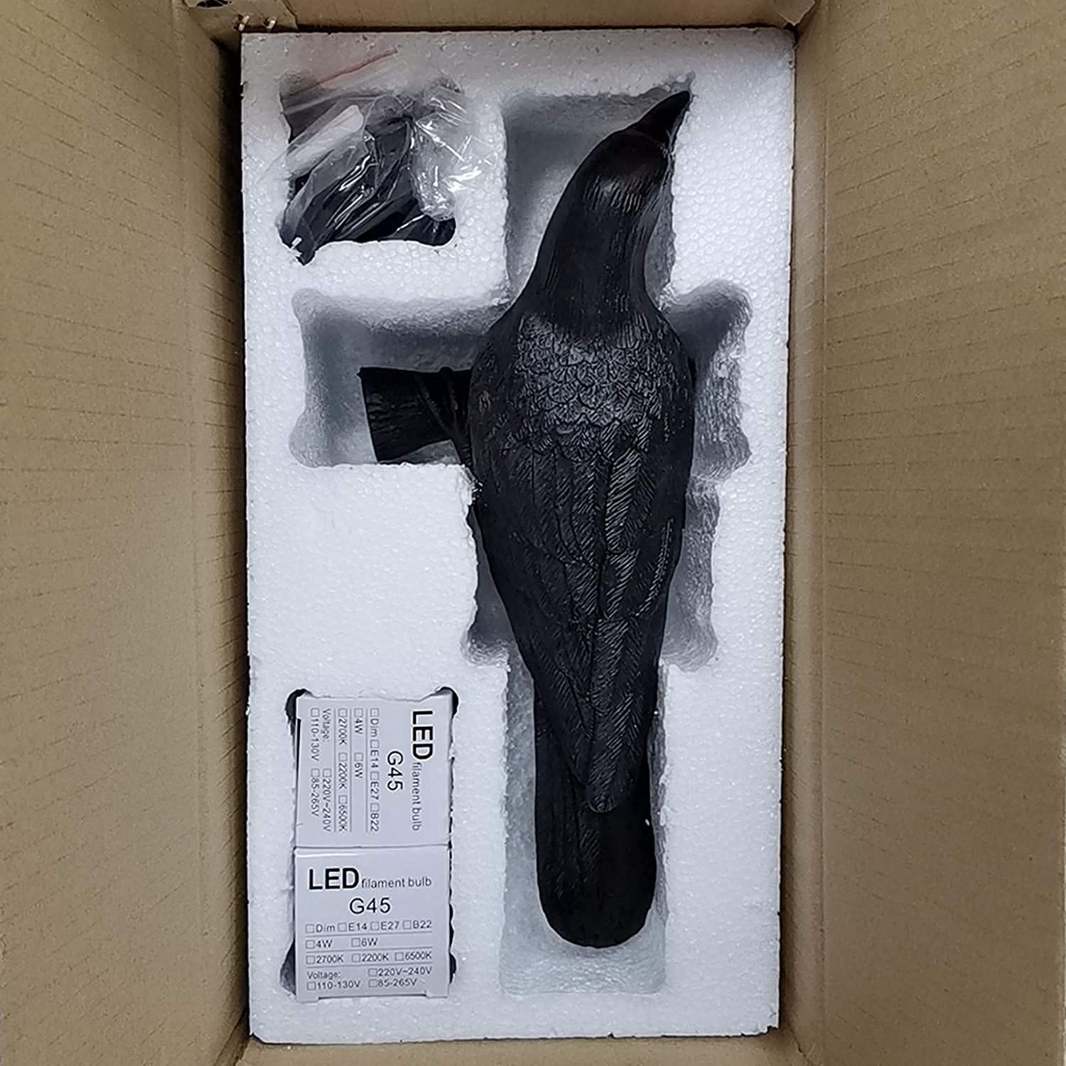 Gothic Crow Lamp - Black Raven Wall Light with Plug, Unique Resin Halloween Decor for Table, Goth, Bird & Art Home Decor - Perfect for Living Room & Bedroom (Includes 2 Bulbs) - Spooky Ambiance Lighting for Halloween Parties & Gothic Themed Rooms