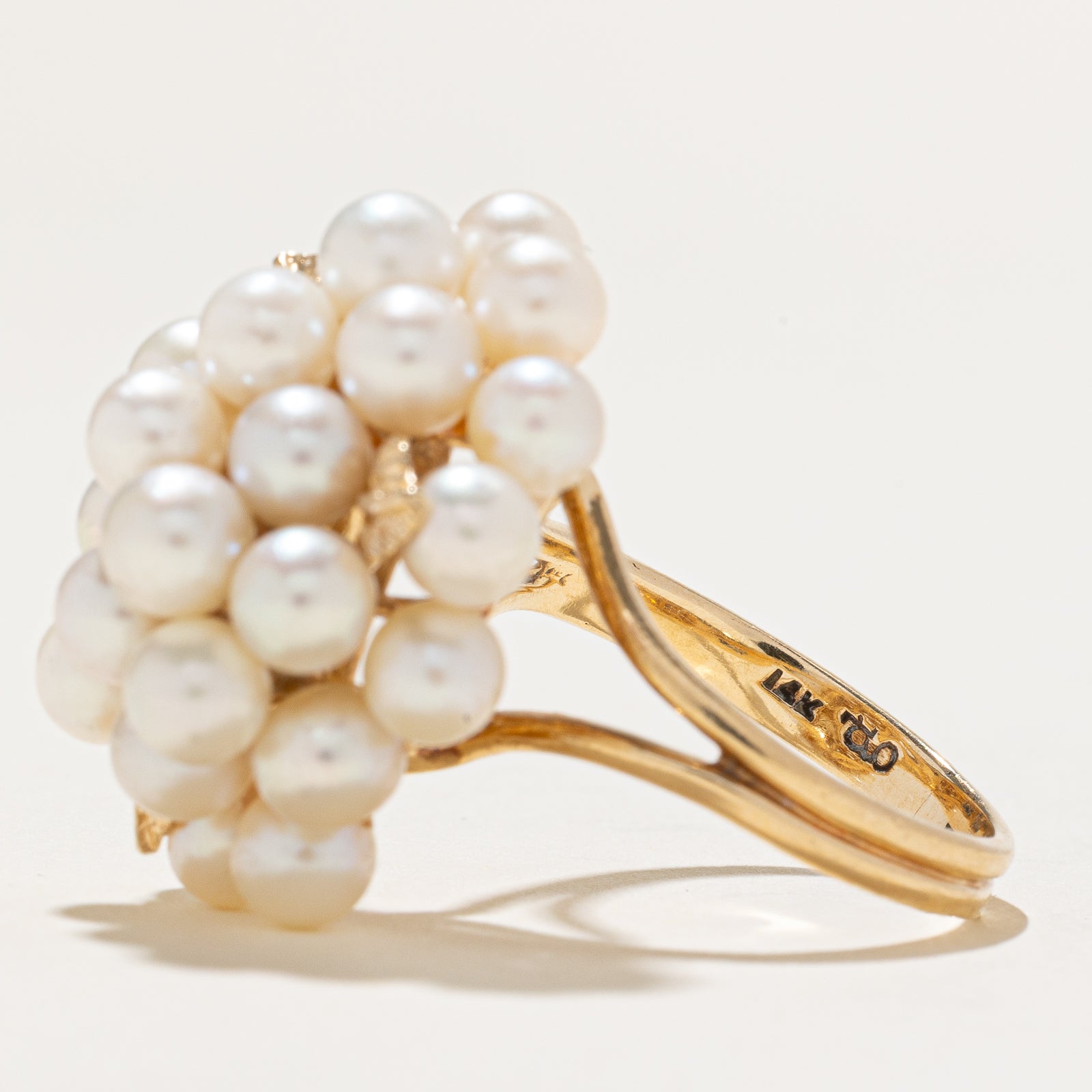 Pearl and Leaf Cluster Cocktail Ring - Size 8 | Elegant Statement Jewelry for Parties, Weddings & Special Occasions