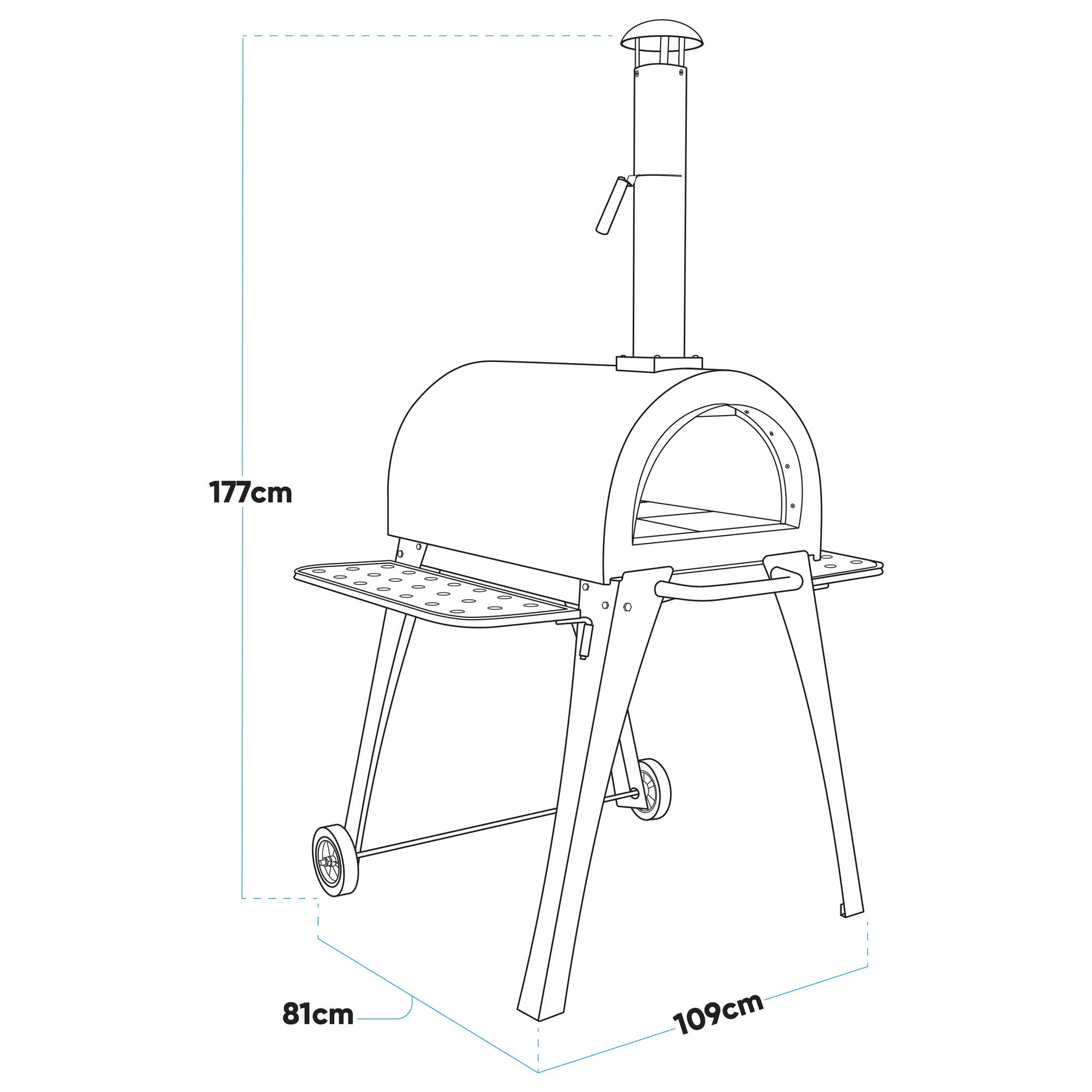 Premium Freestanding Outdoor Wood Fired Pizza Oven & Smoker with Side Shelves & Stand - Portable Backyard Cooking for Pizza, BBQ, Grilling & Smoking - Perfect for Patio, Garden & Camping DG103