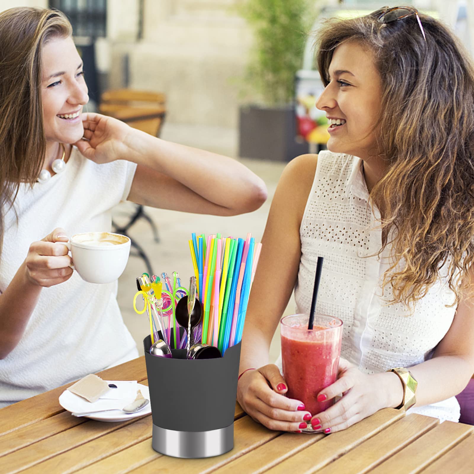 Stainless Steel Straw Holder & Dispenser - 3 Grid Countertop Organizer for Drinking Straws, Coffee Stirrers, Forks & Spoons | Perfect for Coffee Bars, Kitchens & Party Supplies