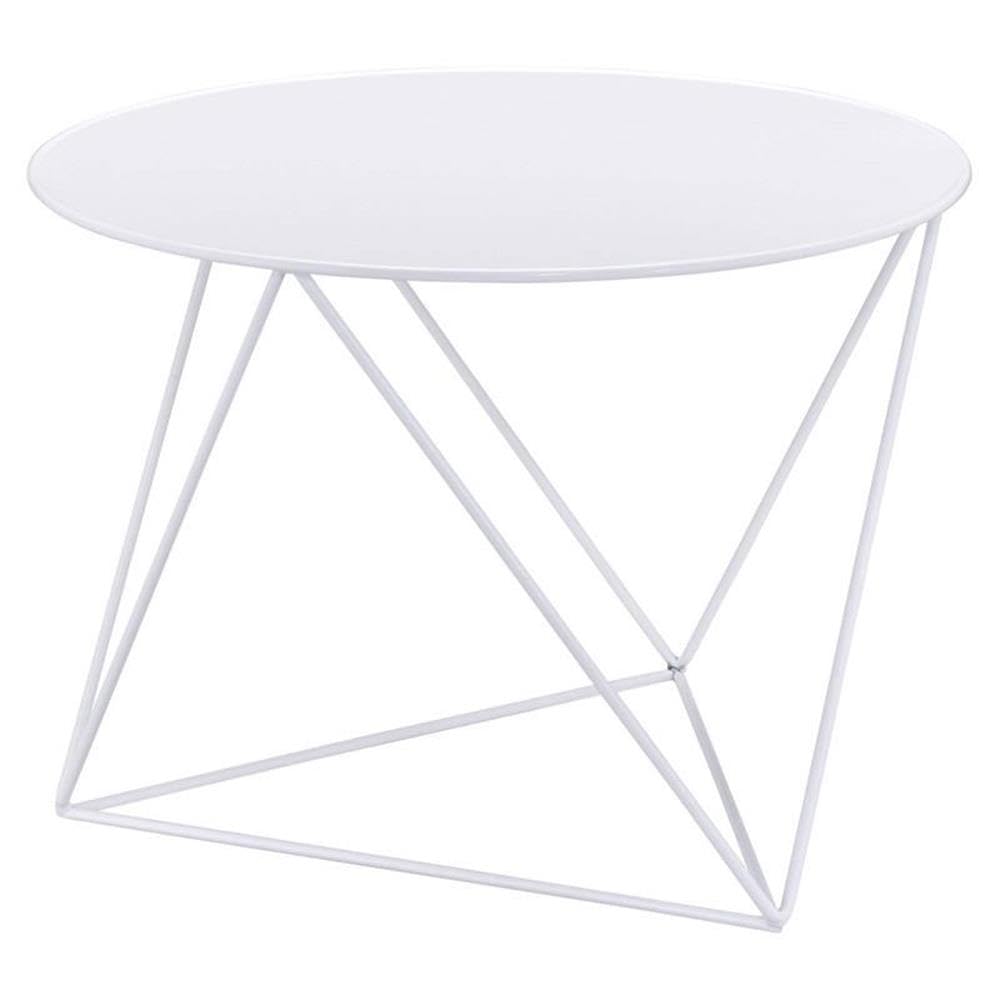 Acme Epidia White Metal Accent Table with Round Top & Geometric Base - Perfect for Living Room, Bedroom, or Office Decor
