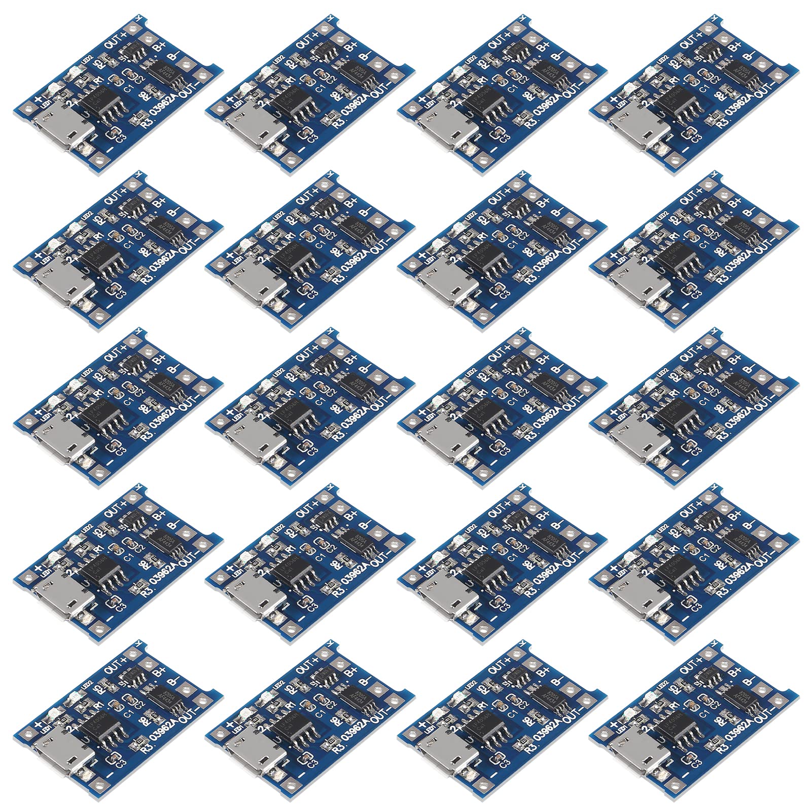 20pcs TP4056 Micro USB 5V 1A Lithium Battery Charging Board with Protection - Dual Function 18650 Battery Charge Module for DIY Electronics, Solar Projects, and Power Banks