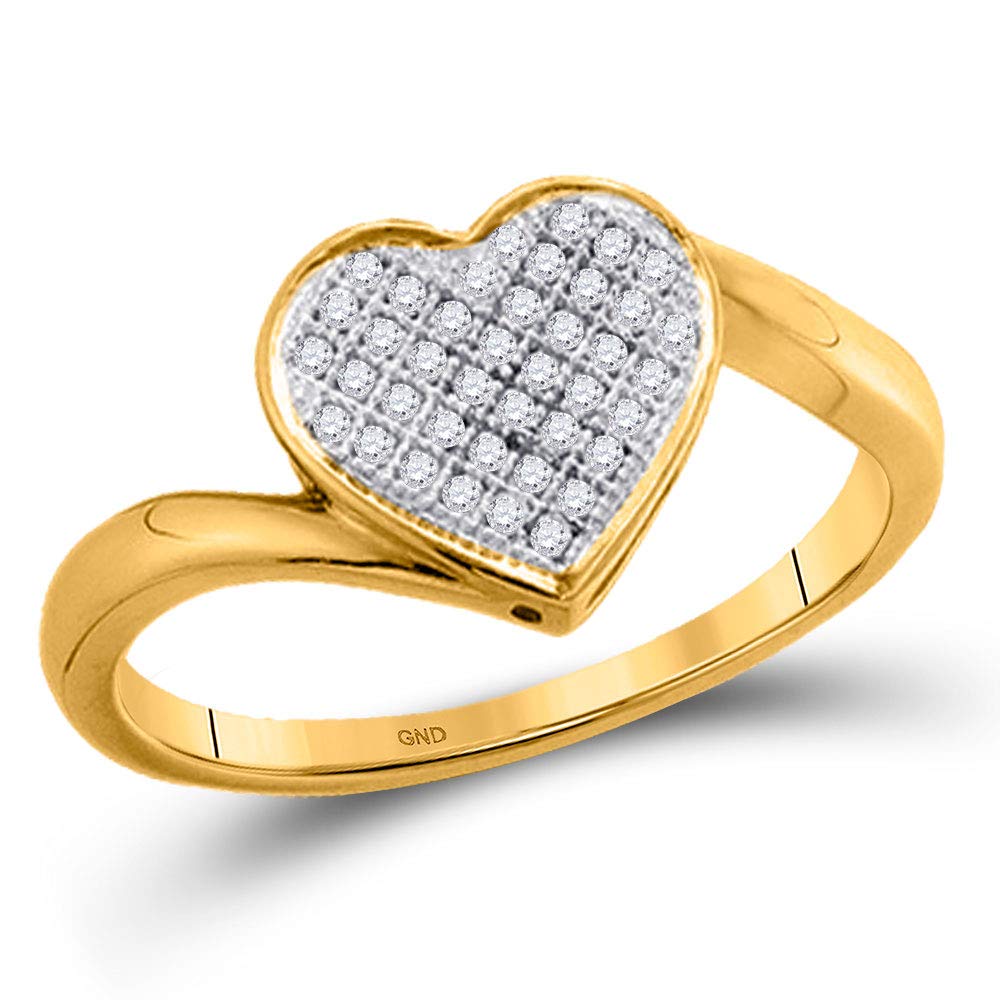 Dazzlingrock 10K Yellow Gold Women's Round Diamond Heart Cluster Ring - 1/20 CTW - Elegant Jewelry Gift for Valentine's Day, Anniversary & Special Occasions
