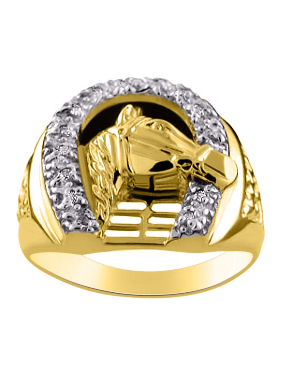 14K Yellow Gold Men's Ring with Genuine Sparkling White Diamonds - Stylish Designer Jewelry for Men - Perfect for Weddings, Anniversaries, and Special Occasions